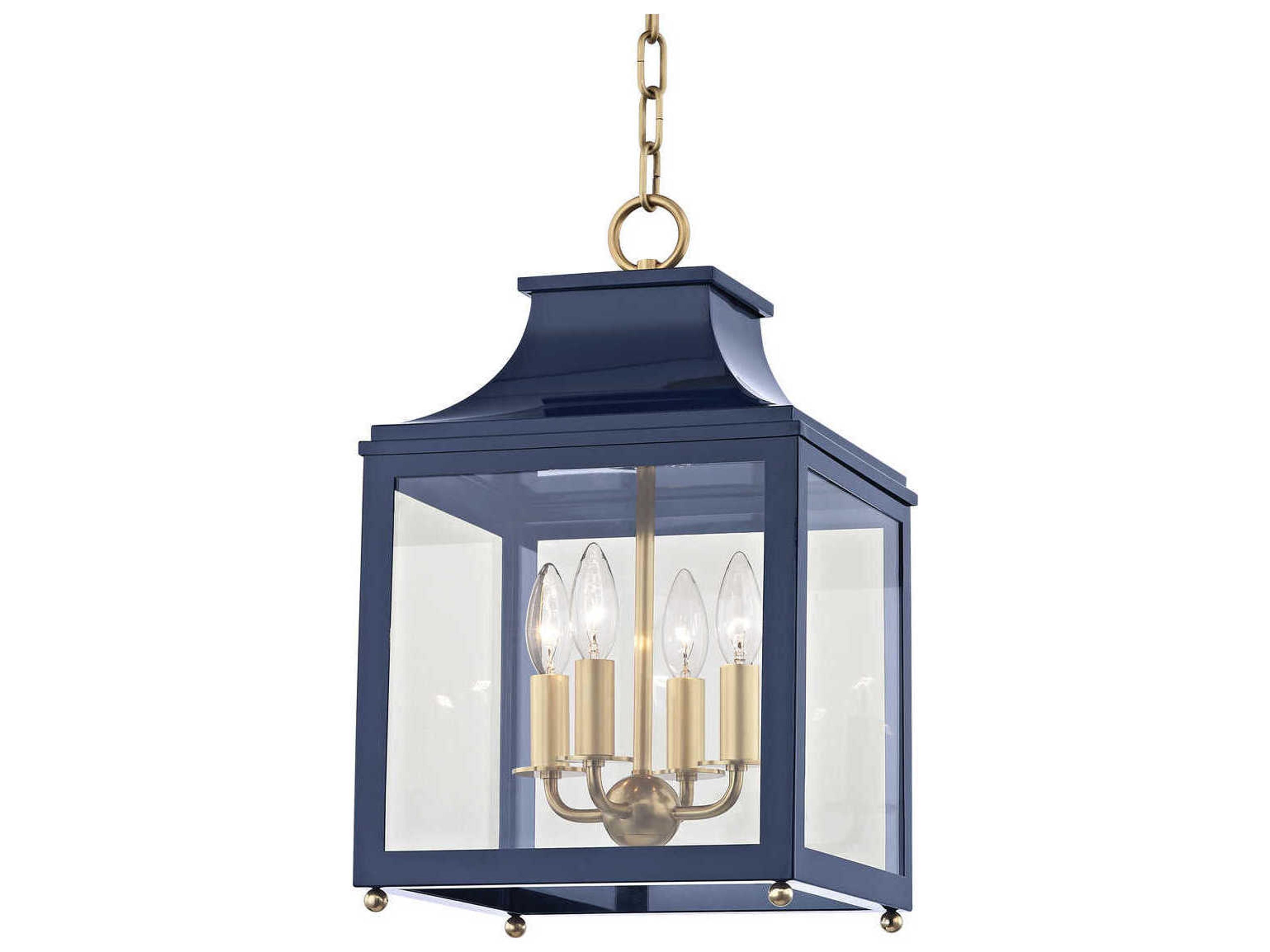 Leigh 4-Light Aged Brass Navy Clear Glass Candelabra Lantern Chandelier