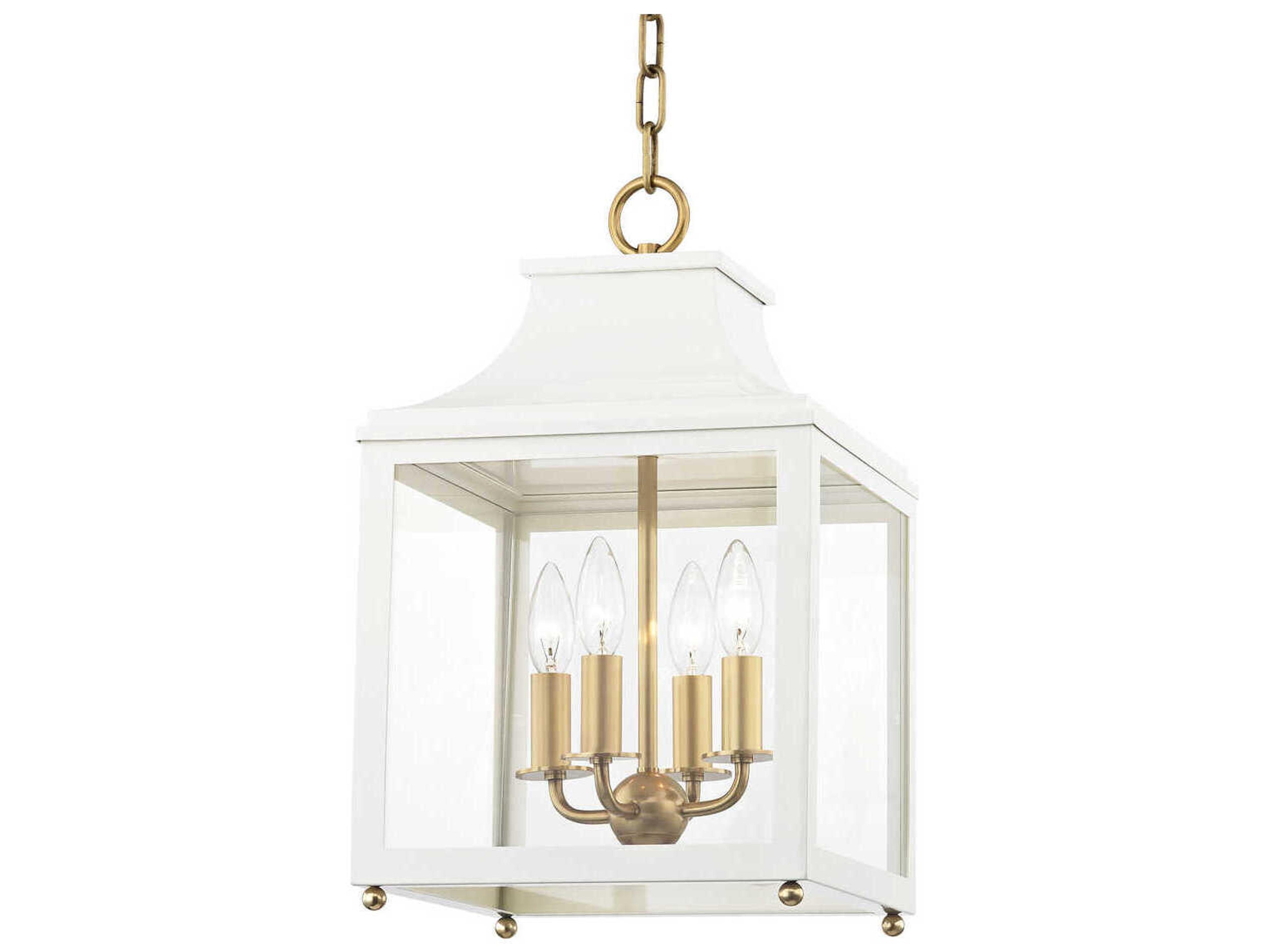 Leigh 4-Light Aged Brass Soft Off White Glass Candelabra Lantern Chandelier