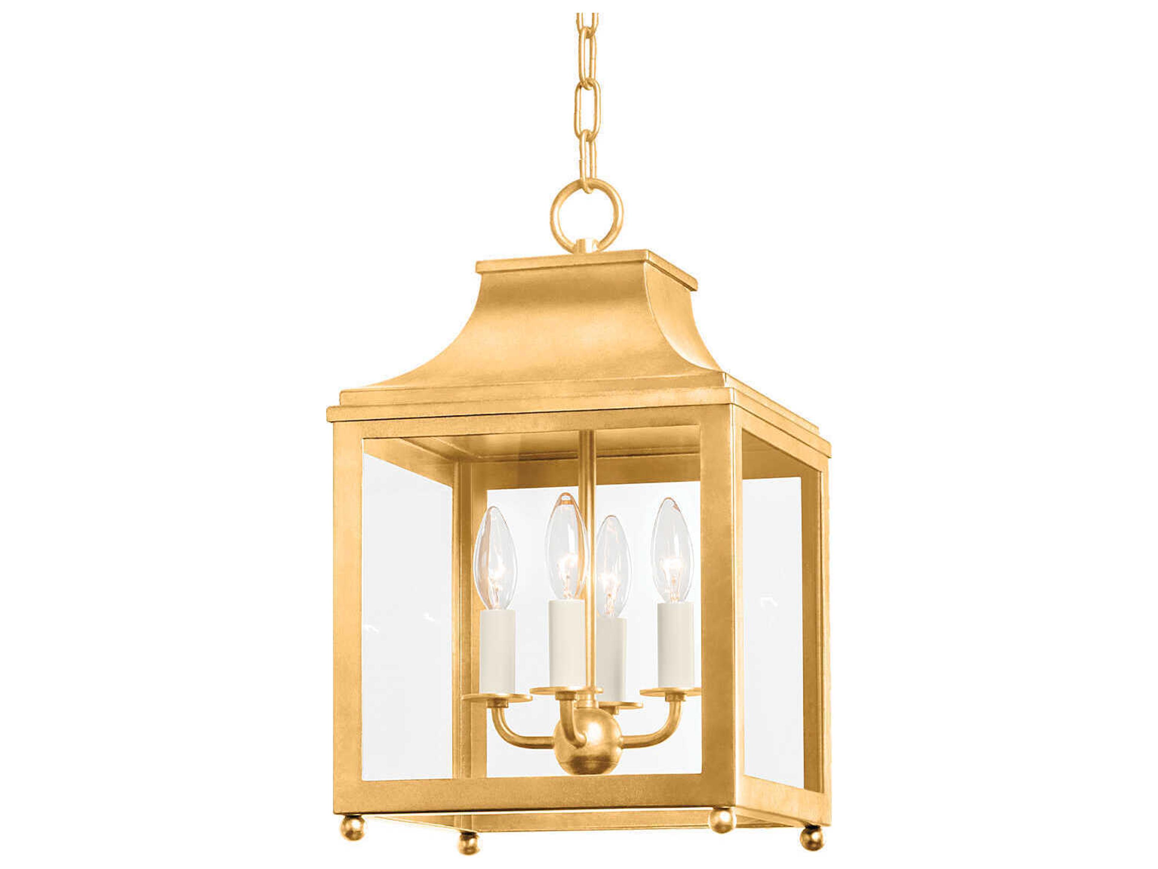 Leigh 4-Light Vintage Gold Leaf Glass Candelabra Lantern Chandelier