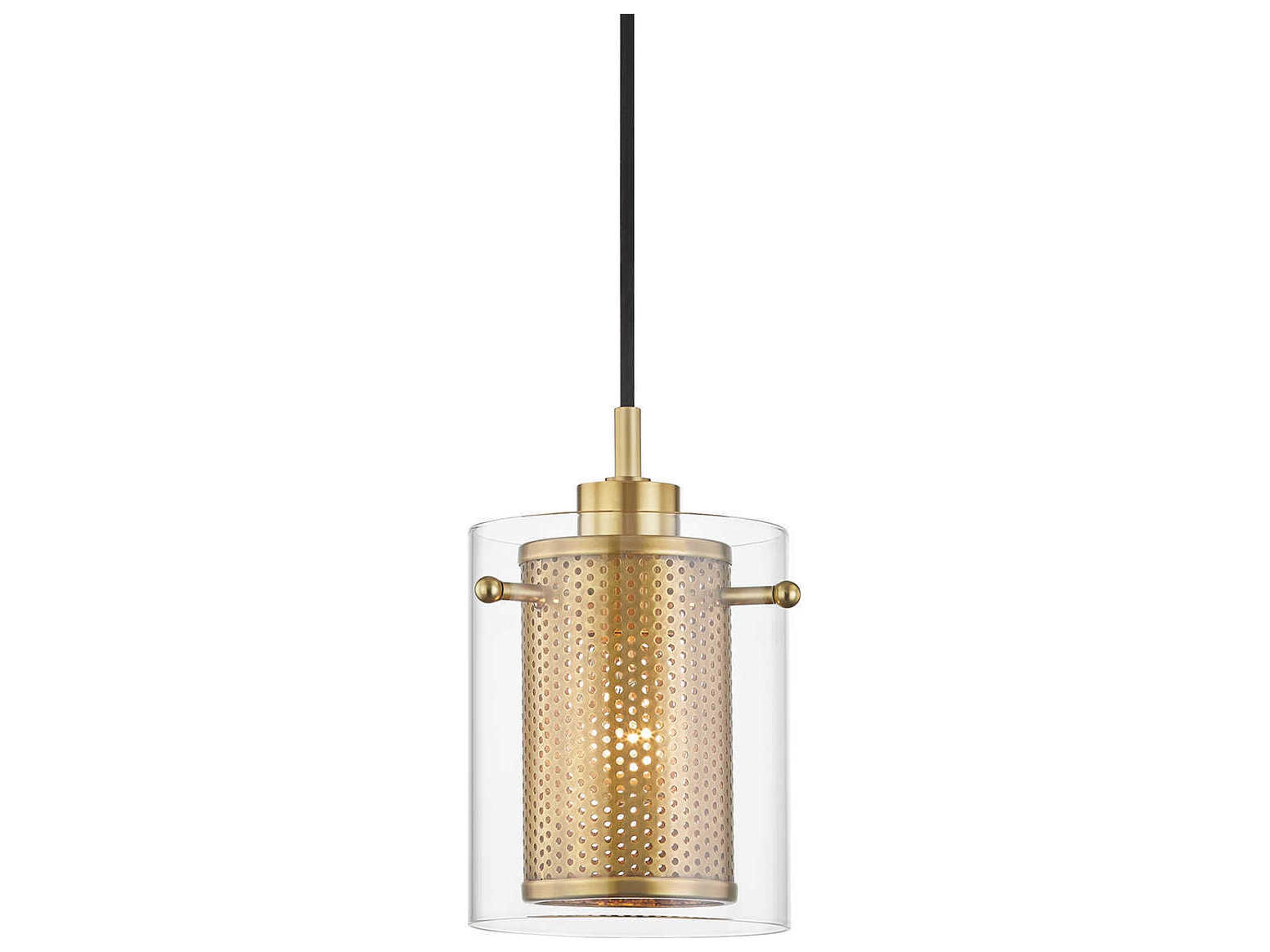 Elanor 1-Light Aged Brass Glass Cylinder Mini Pendant