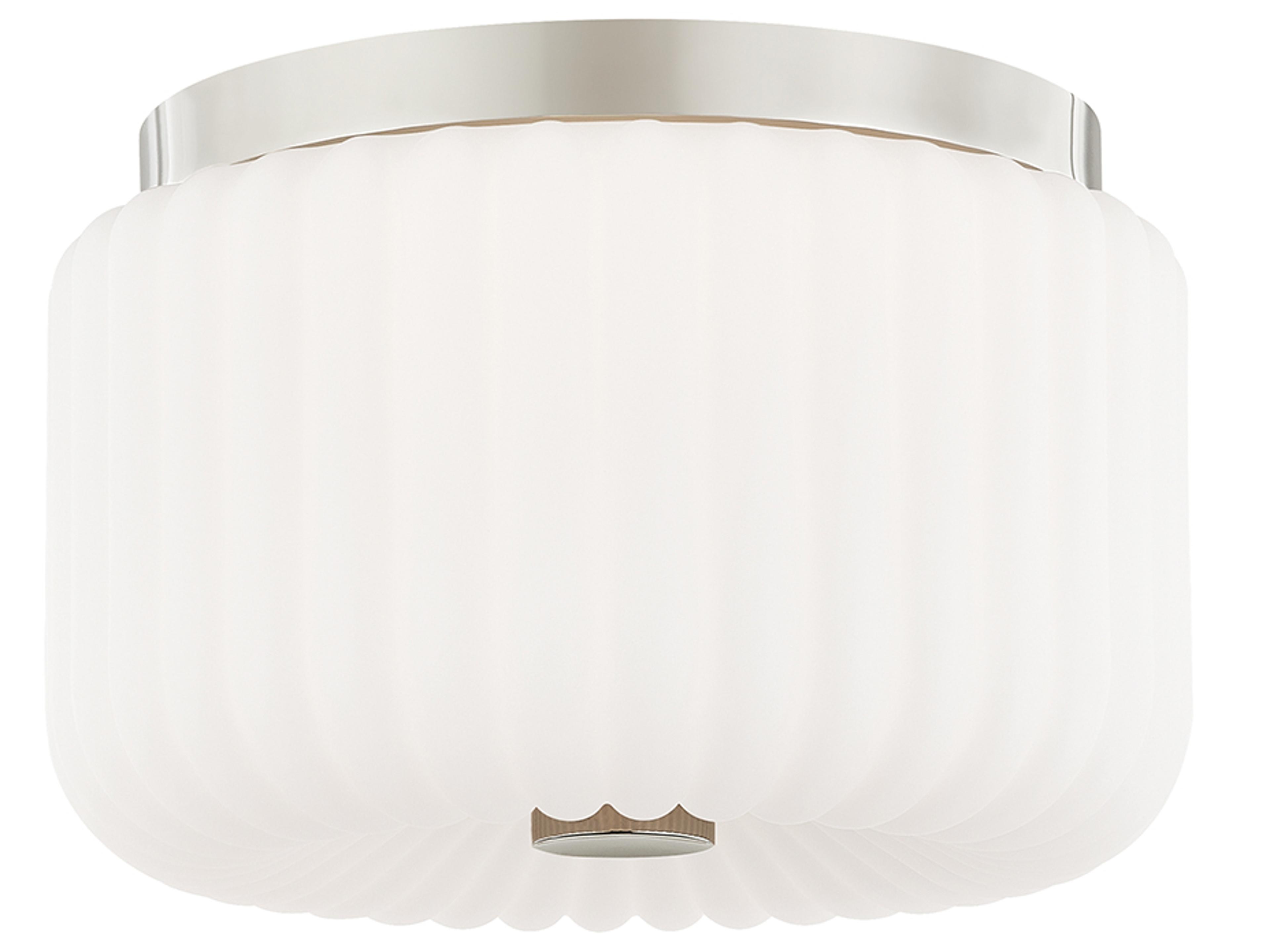 Lydia 2-Light Polished Nickel White Glass Drum Flush Mount