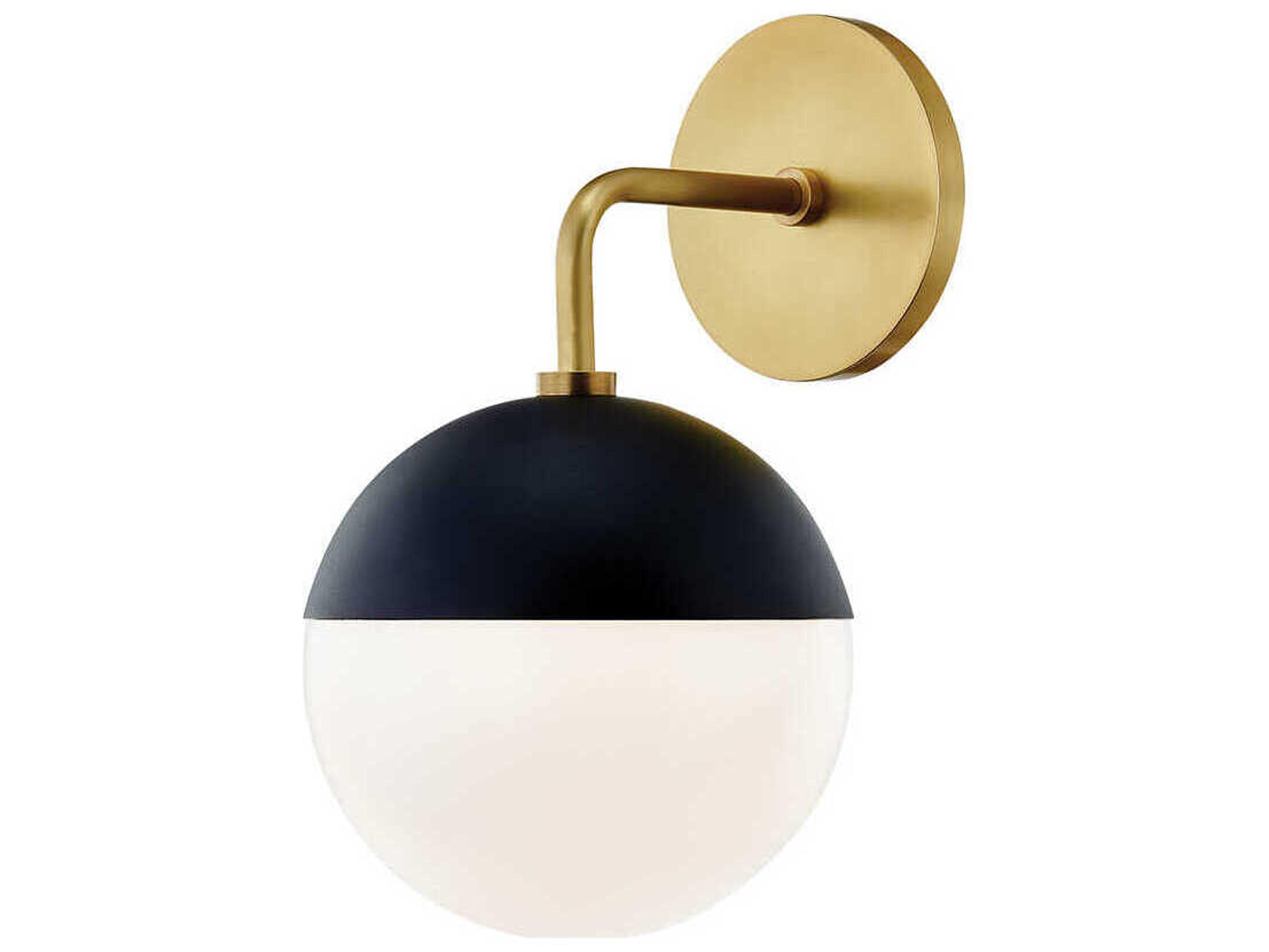 Renee 1-Light Aged Brass Black Glass Wall Sconce