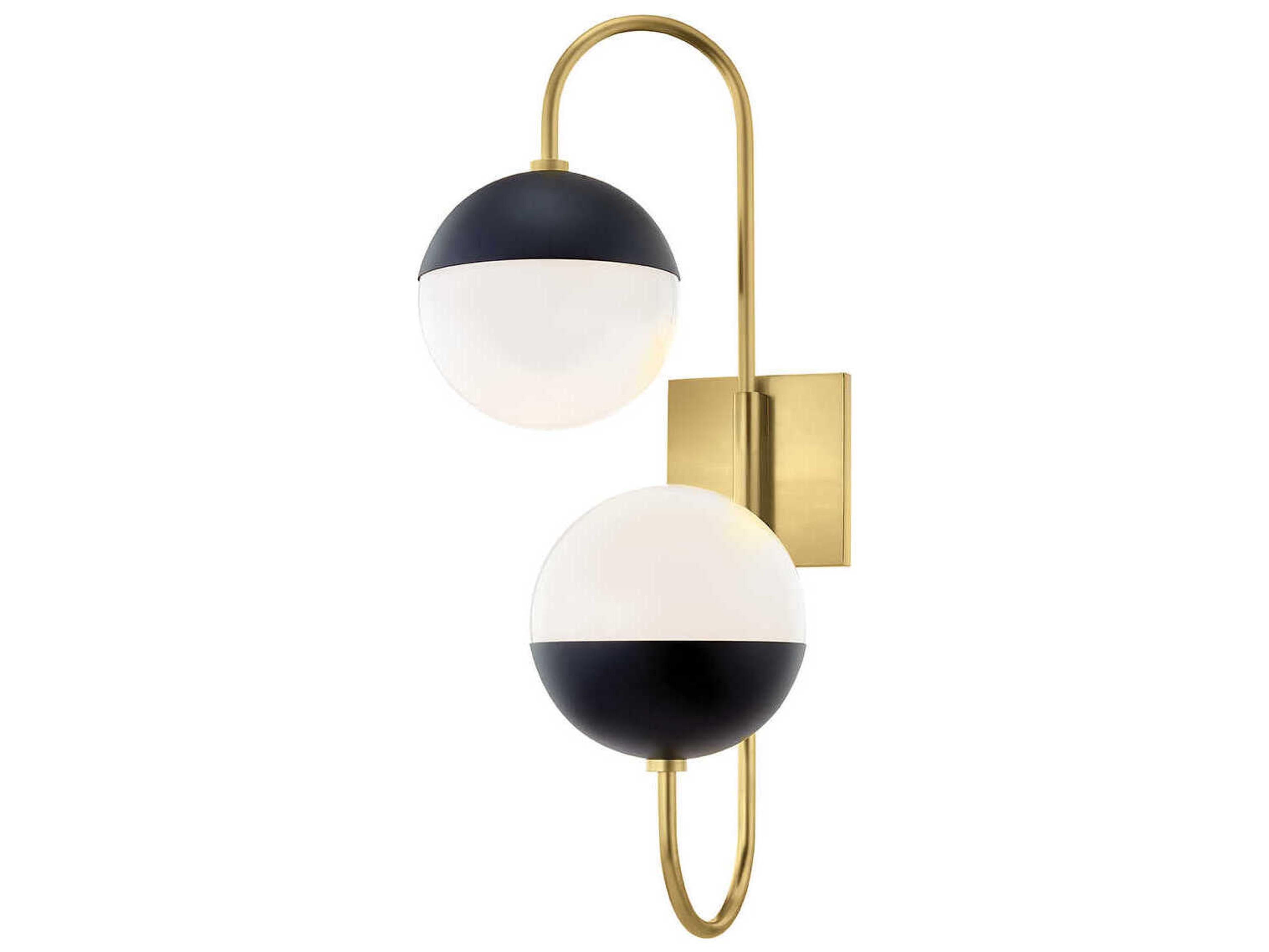 Renee 2-Light Aged Brass Black Glass Wall Sconce