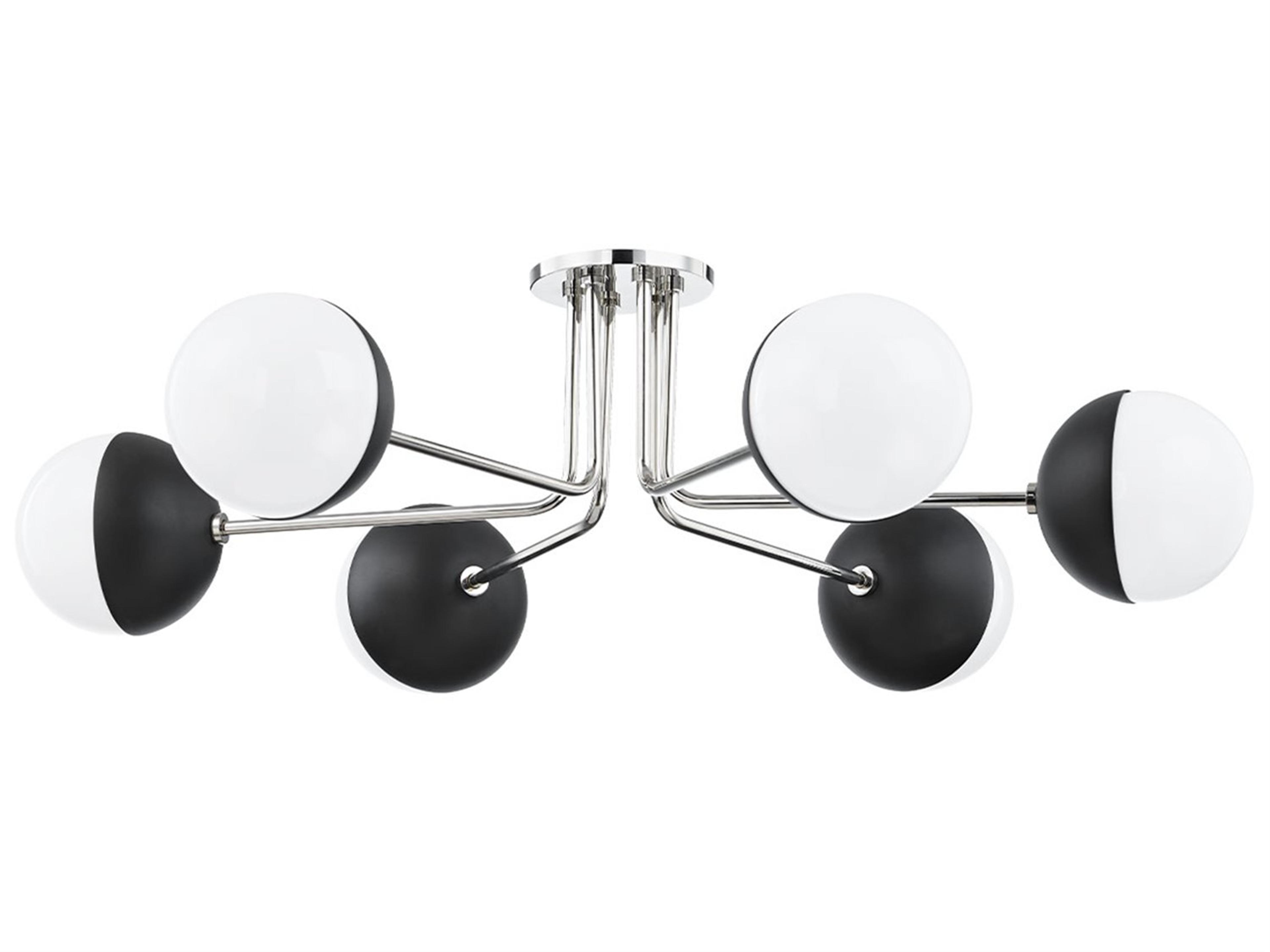 Renee 6-Light Polished Nickel Black Glass Globe Semi Flush Mount