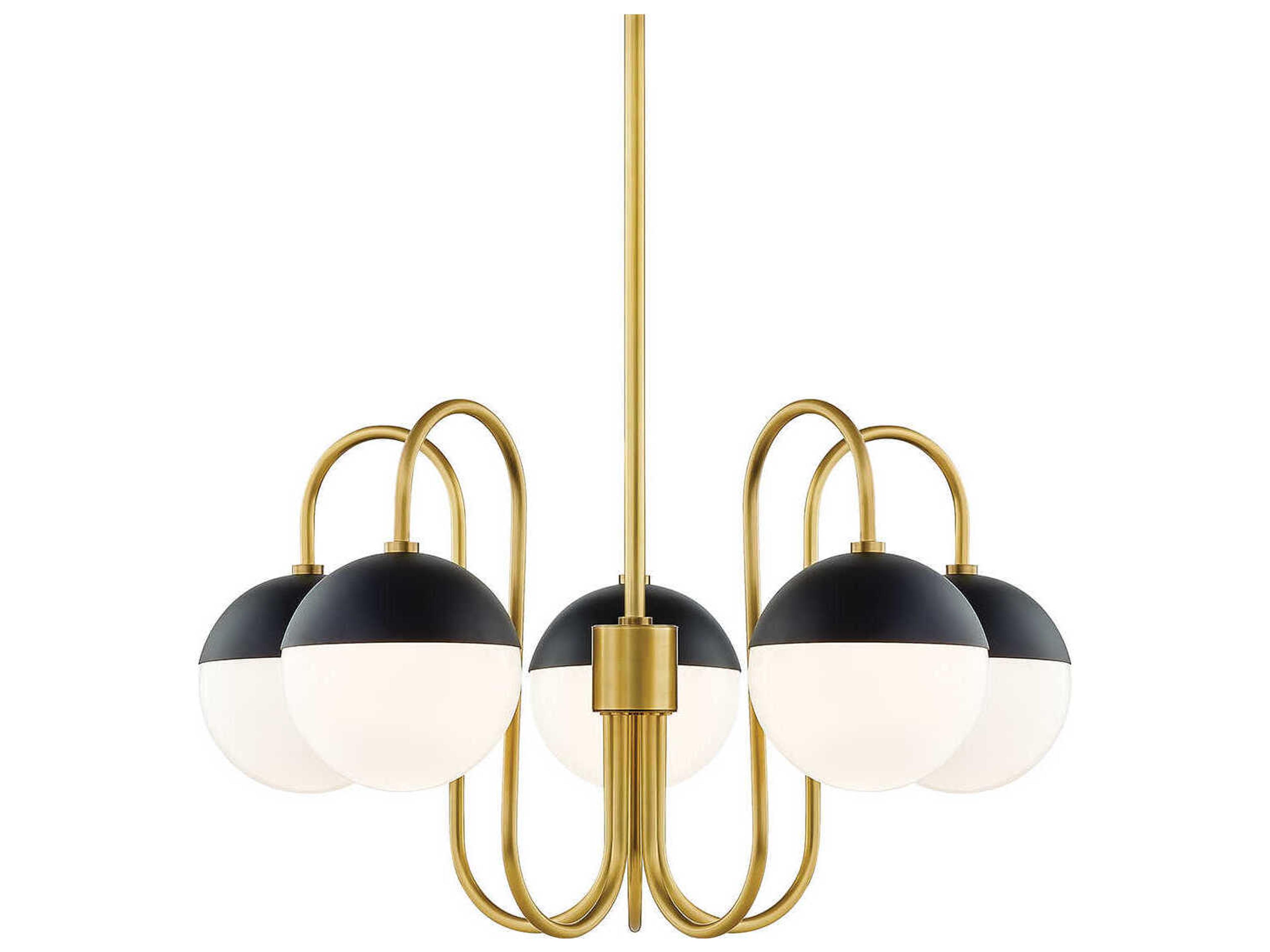 Renee 5-Light Aged Brass Black Glass Globe Chandelier