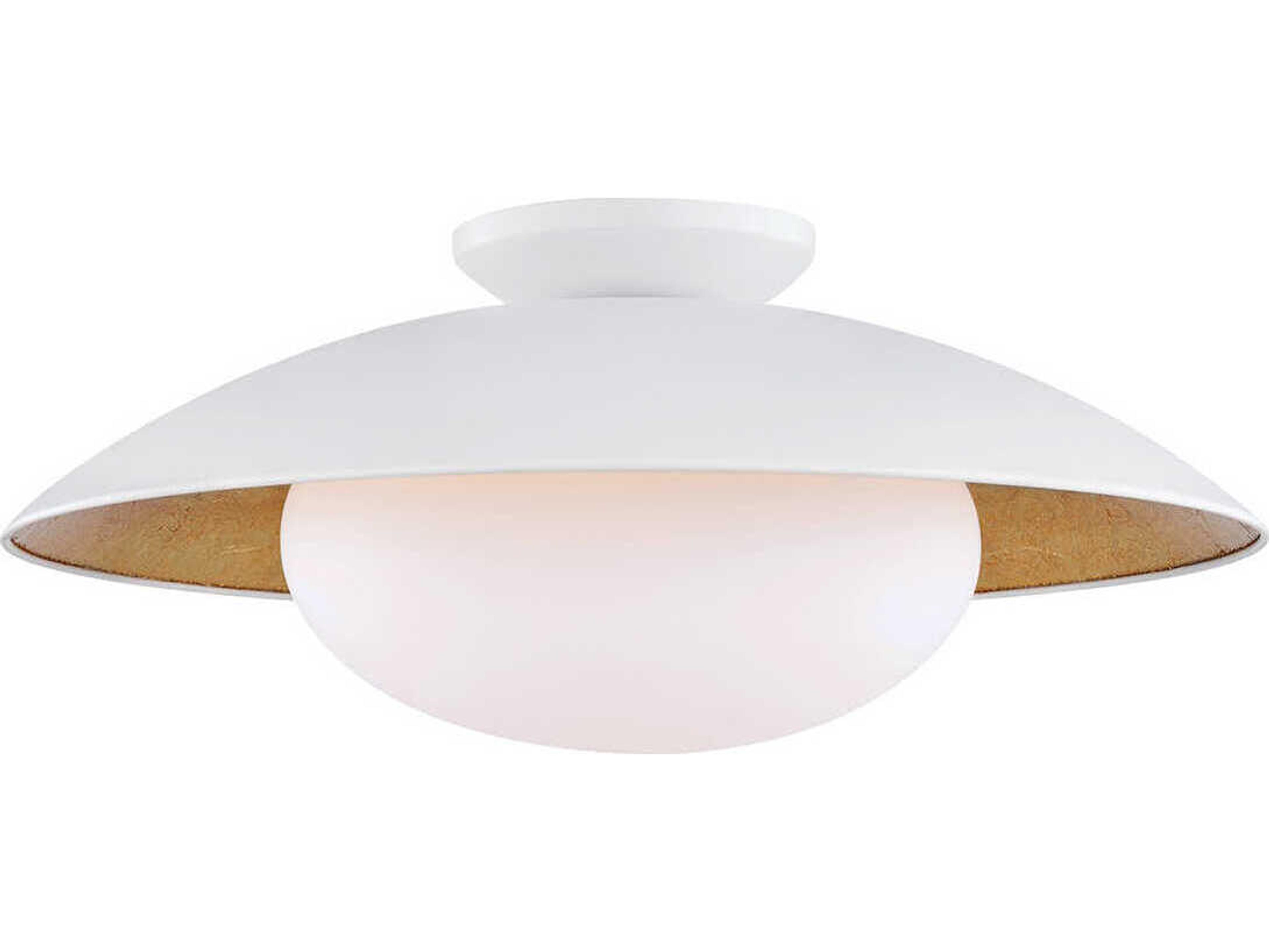Cadence 1-Light White Lustro Gold Leaf Combo Glass Round Semi Flush Mount