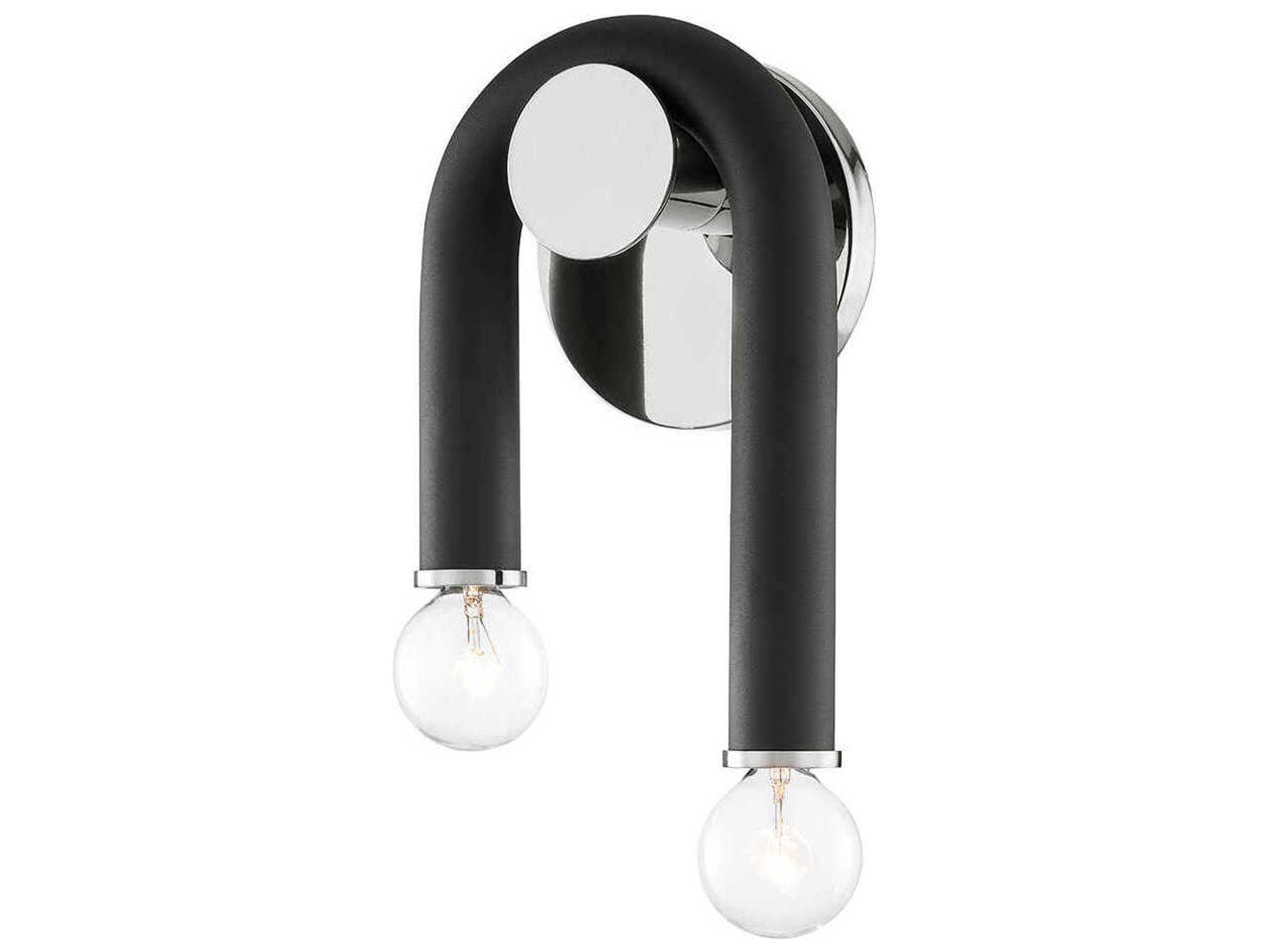 Whit 2-Light Polished Nickel Black Wall Sconce