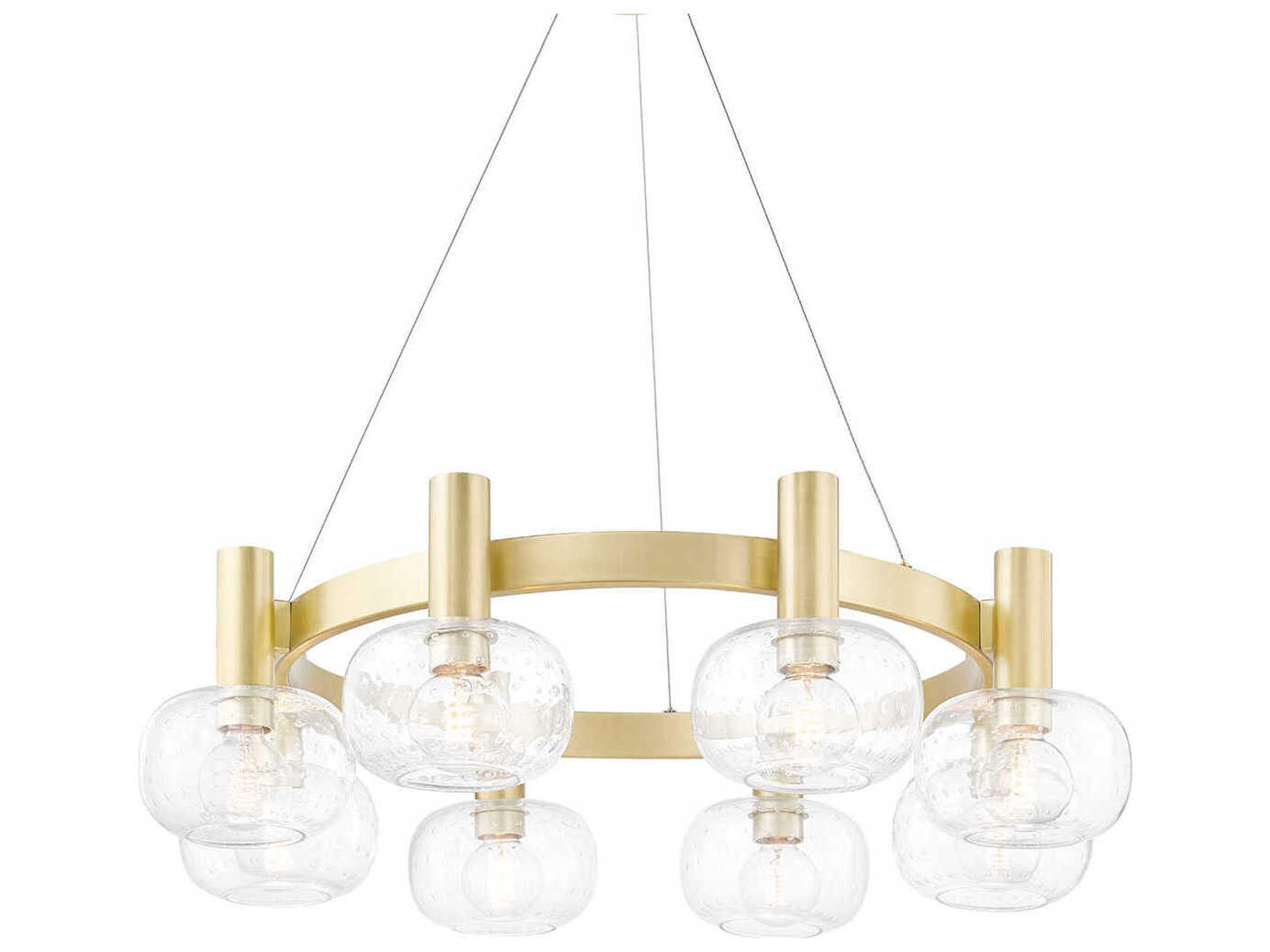 Harlow 8-Light Aged Brass Glass Round Chandelier