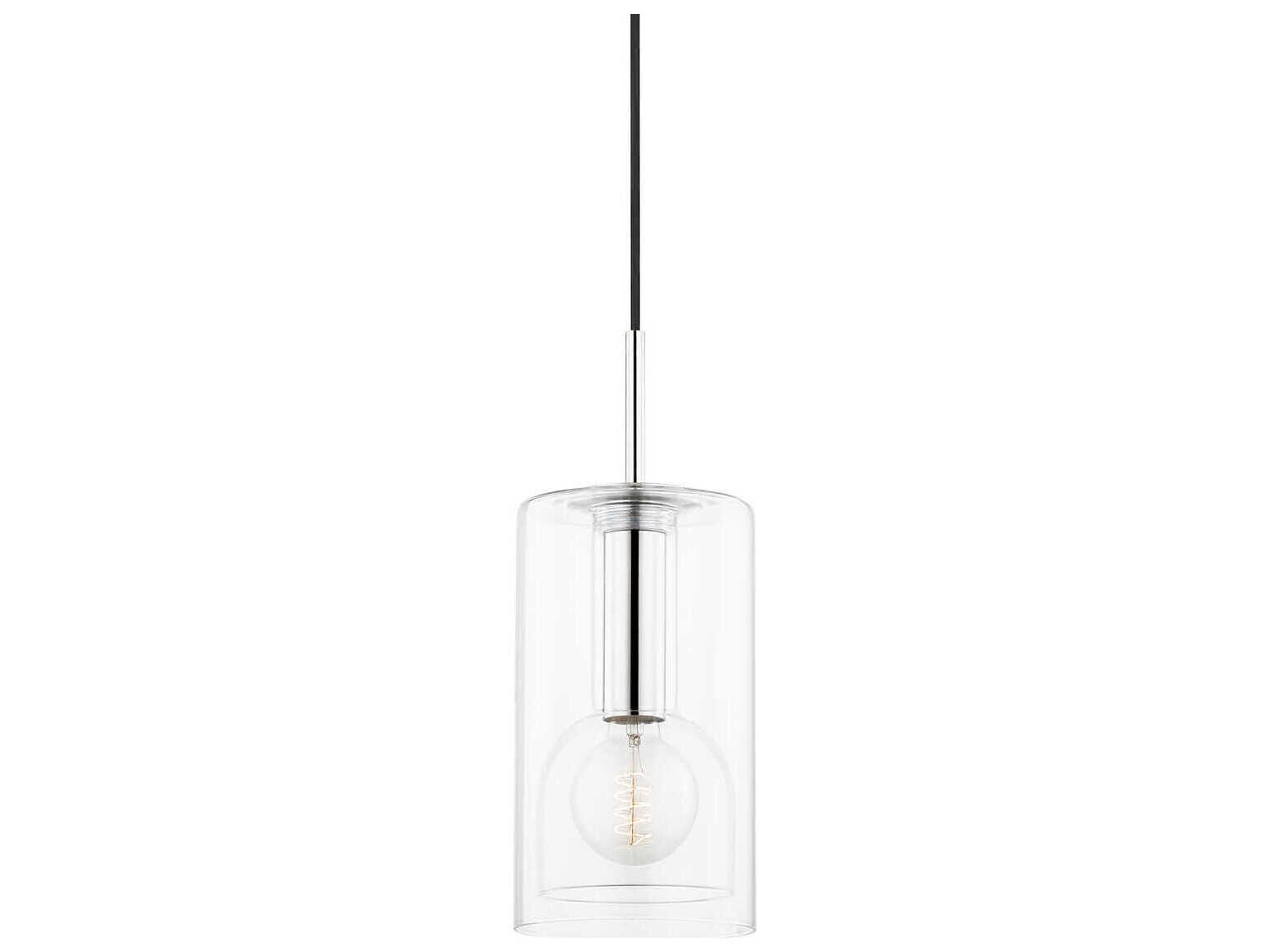 Belinda 1-Light Polished Nickel Glass Cylinder Mini Pendant