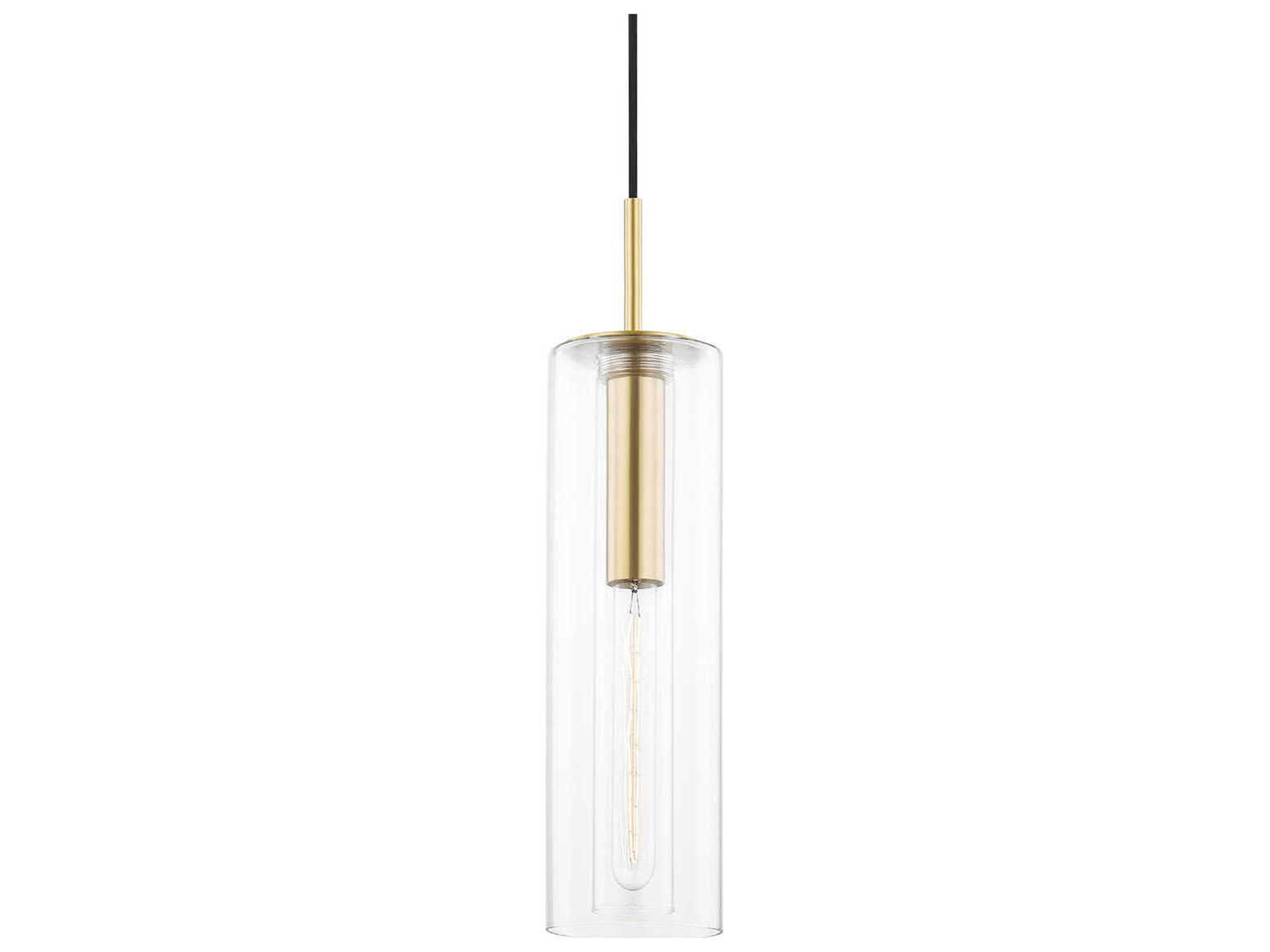 Belinda 1-Light Aged Brass Glass Cylinder Mini Pendant