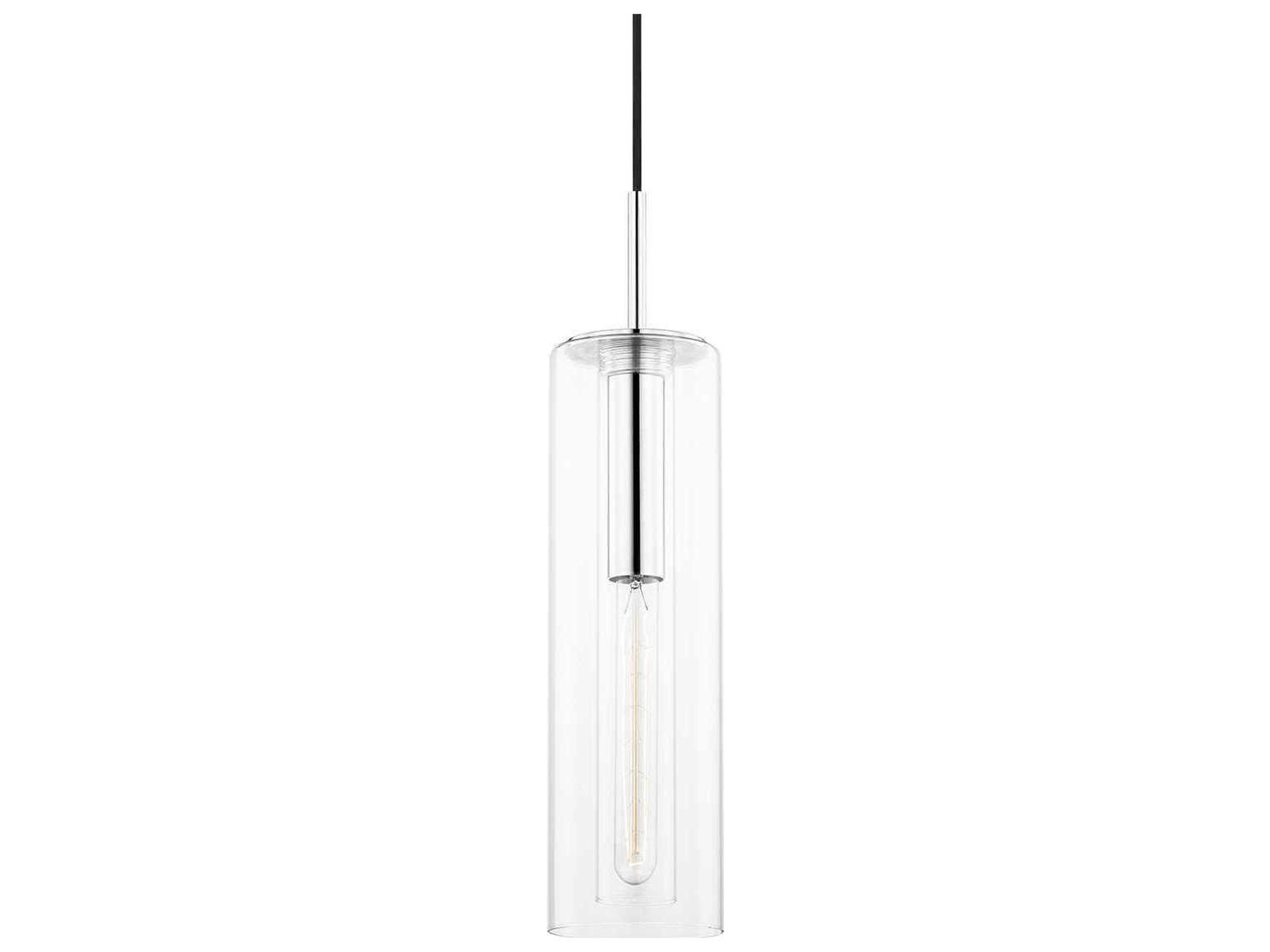 Belinda 1-Light Polished Nickel Clear Glass Cylinder Mini Pendant