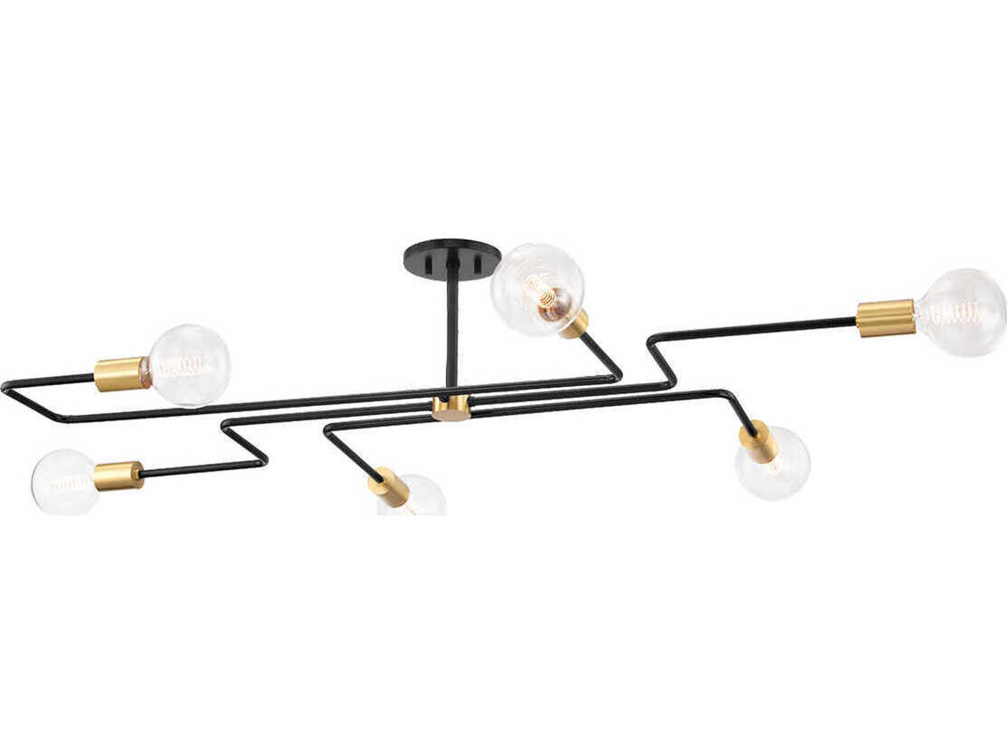 Jena 6-Light Aged Brass Textured Black Combo Semi Flush Mount