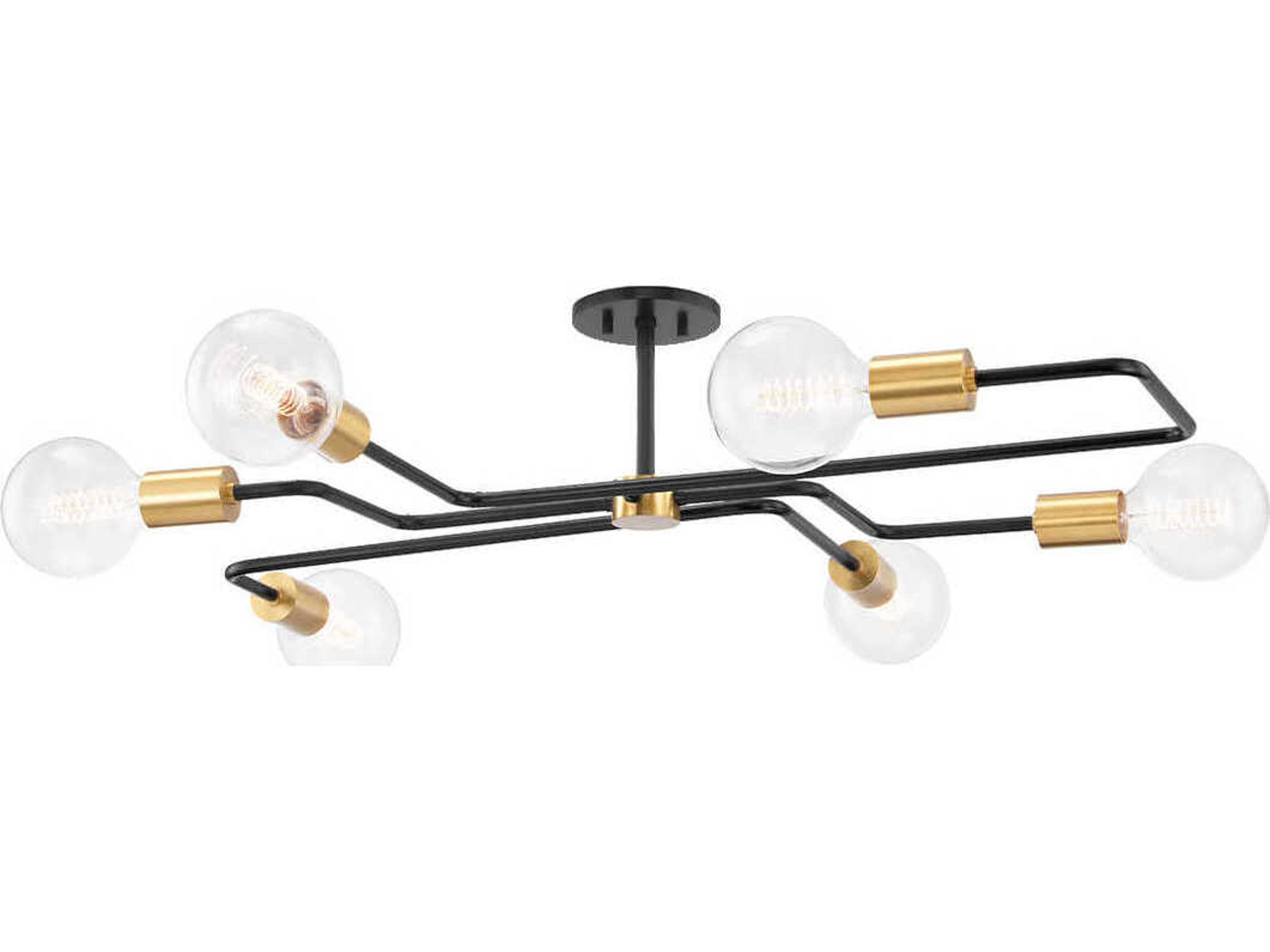 Jena 6-Light Aged Brass Textured Black Combo Semi Flush Mount