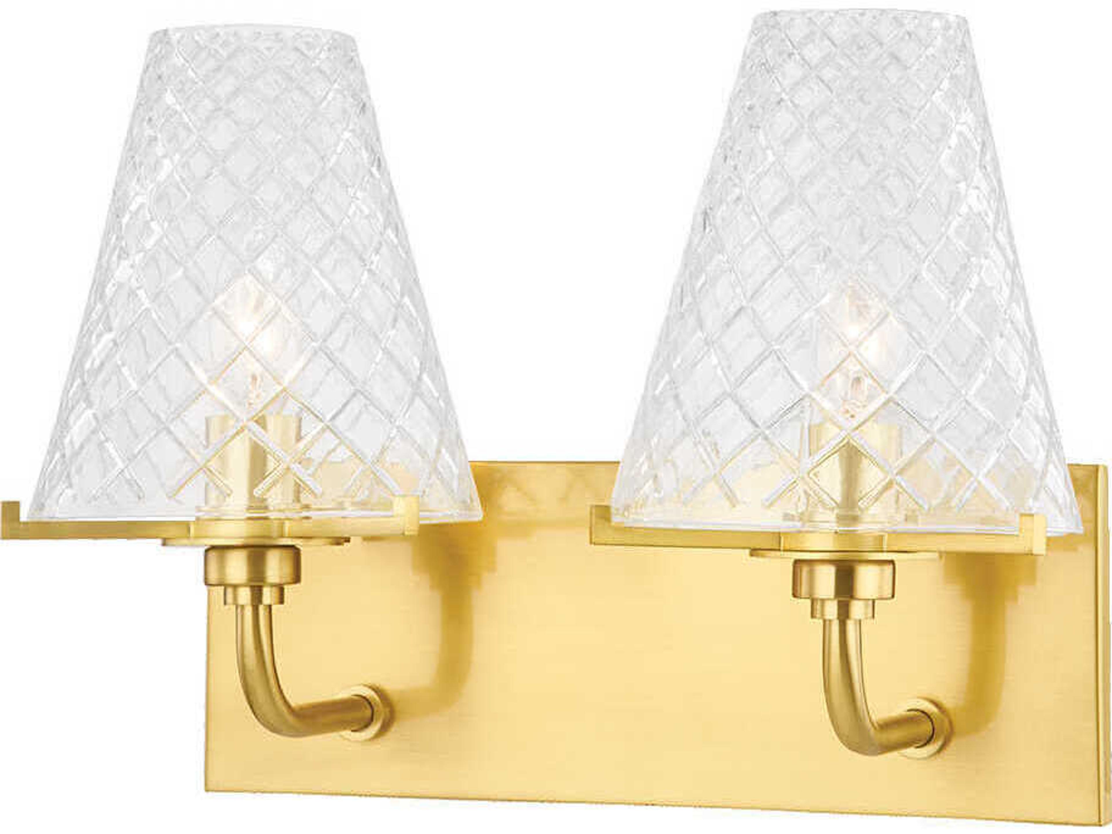 Irene 2-Light Aged Brass Glass Vanity Light