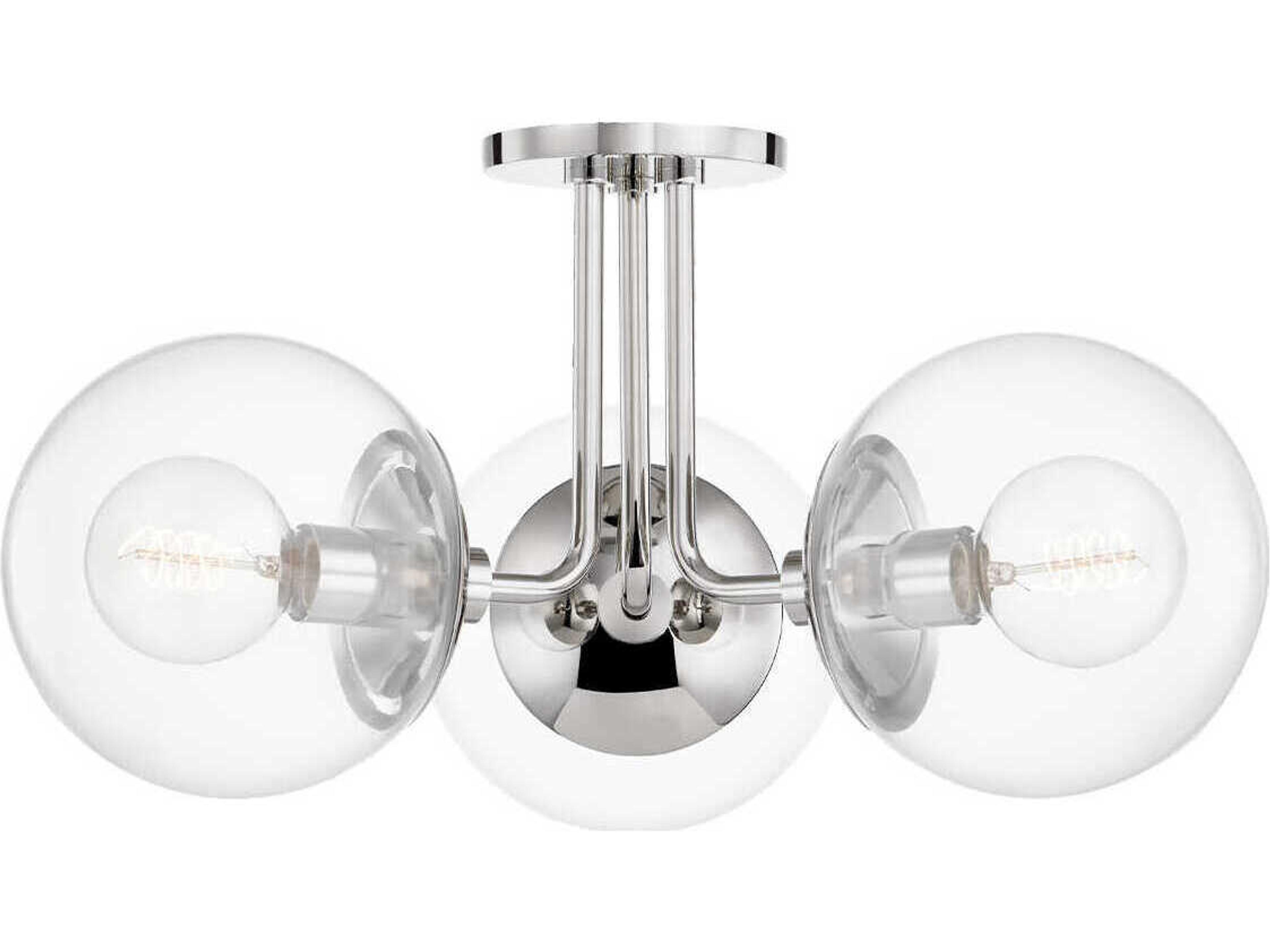 Meadow 3-Light Polished Nickel Glass Globe Semi Flush Mount