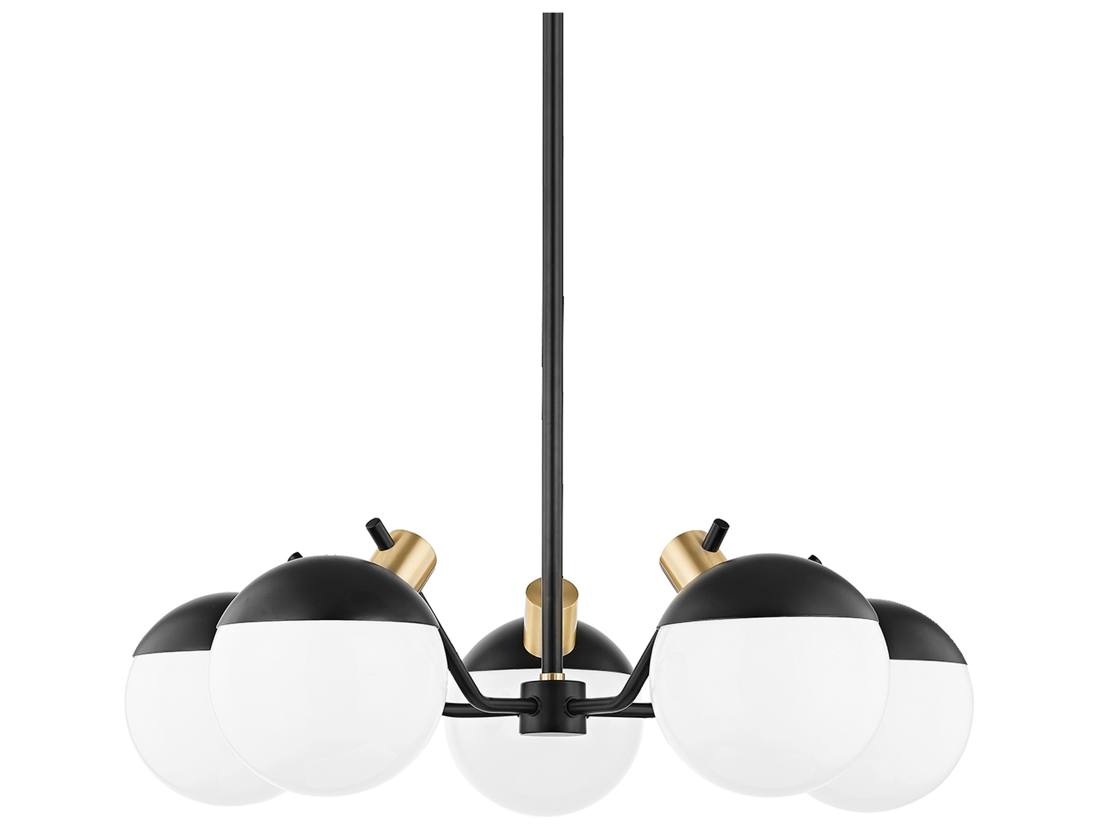 Miranda 5-Light Aged Brass Soft Black Glass LED Globe Chandelier
