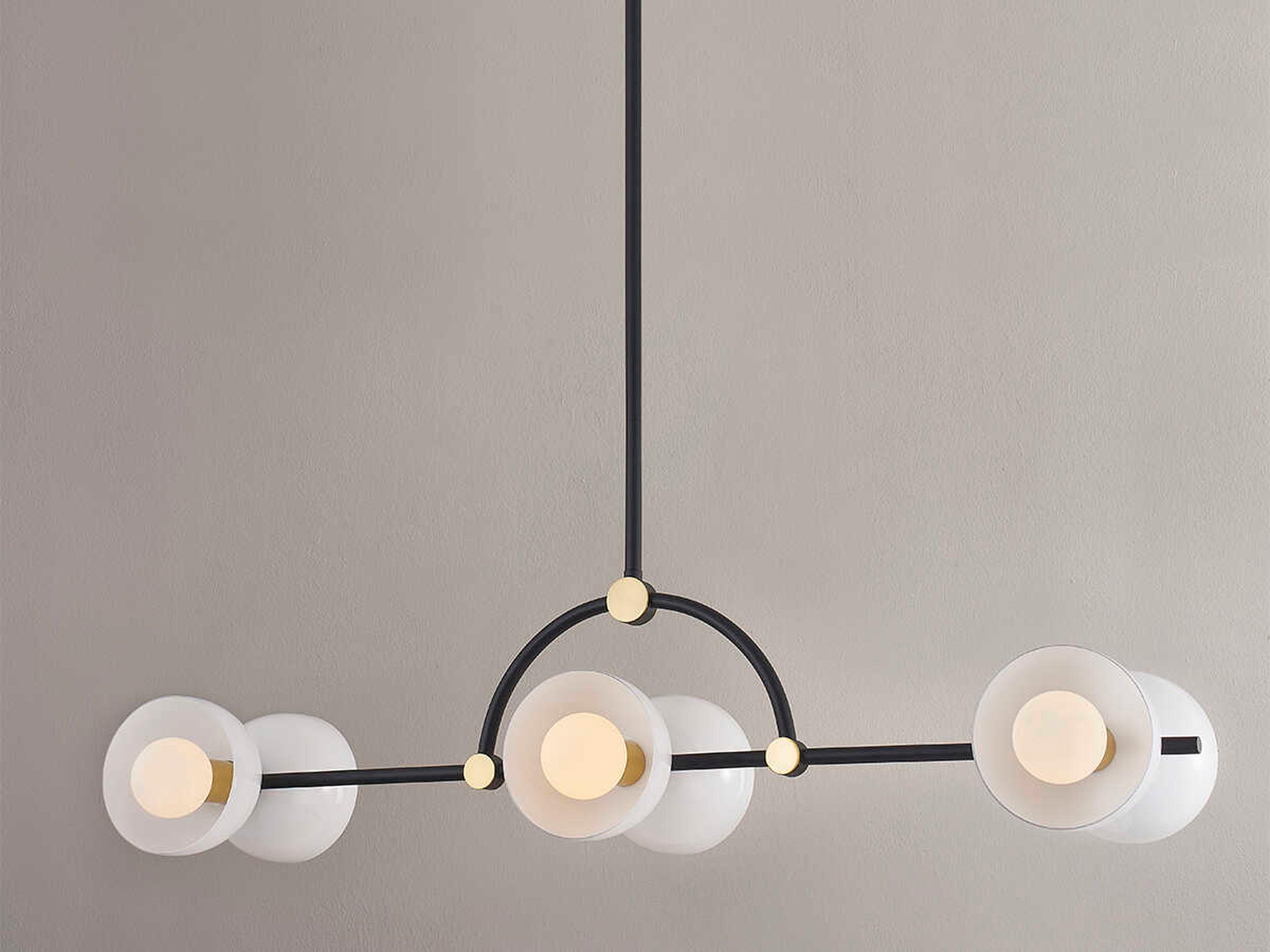 Mitzi Belle 6-Light Aged Brass Black Glass Linear Island Pendant