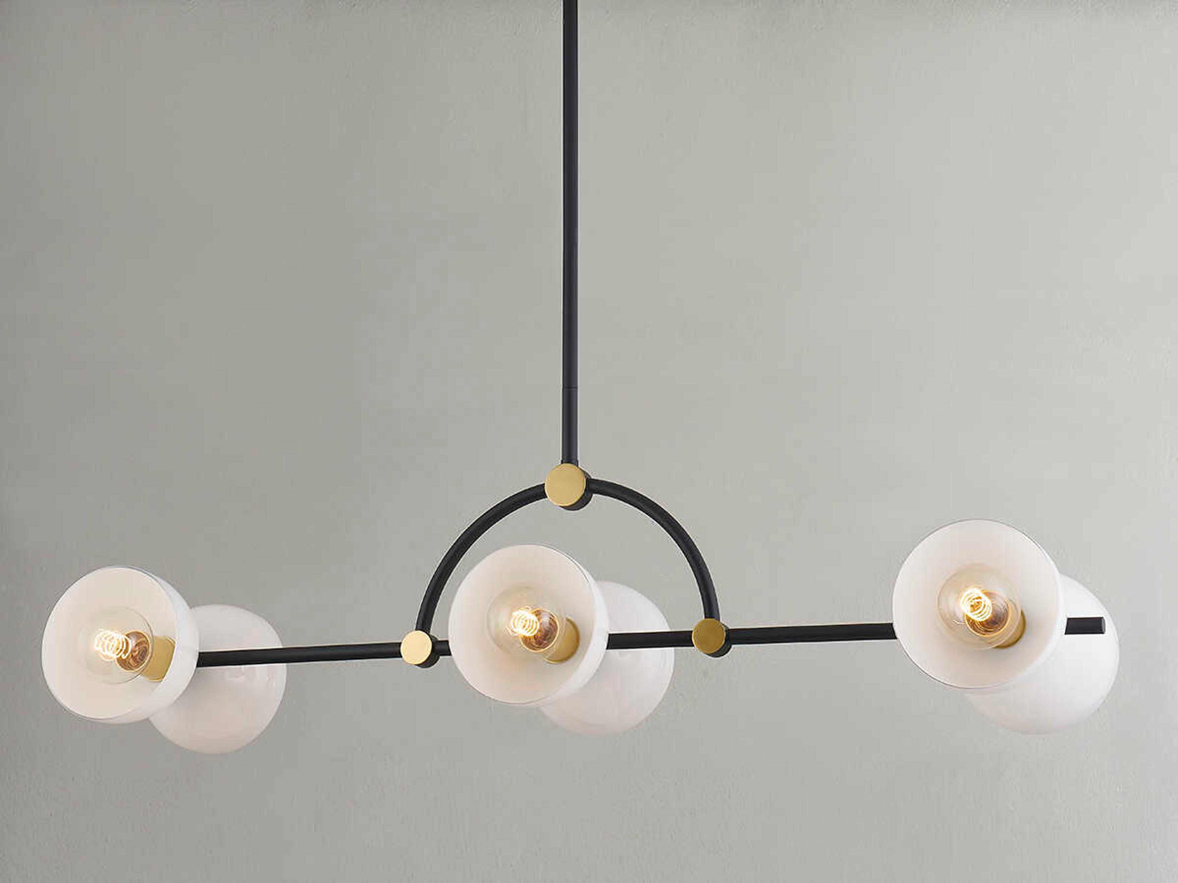 Mitzi Belle 6-Light Aged Brass Black Glass Linear Island Pendant