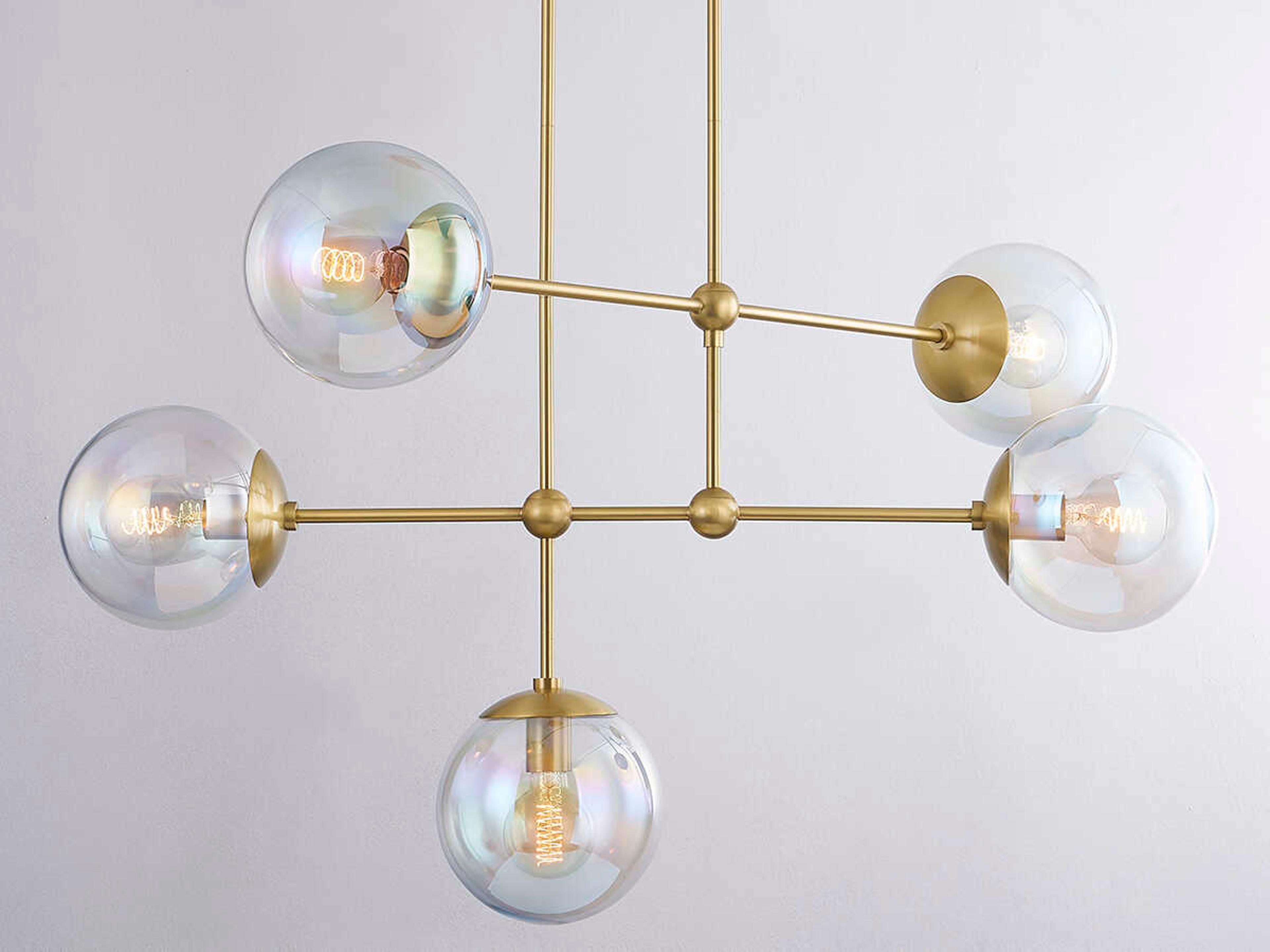 Mitzi Ophelia 5-Light Aged Brass Glass Globe Chandelier