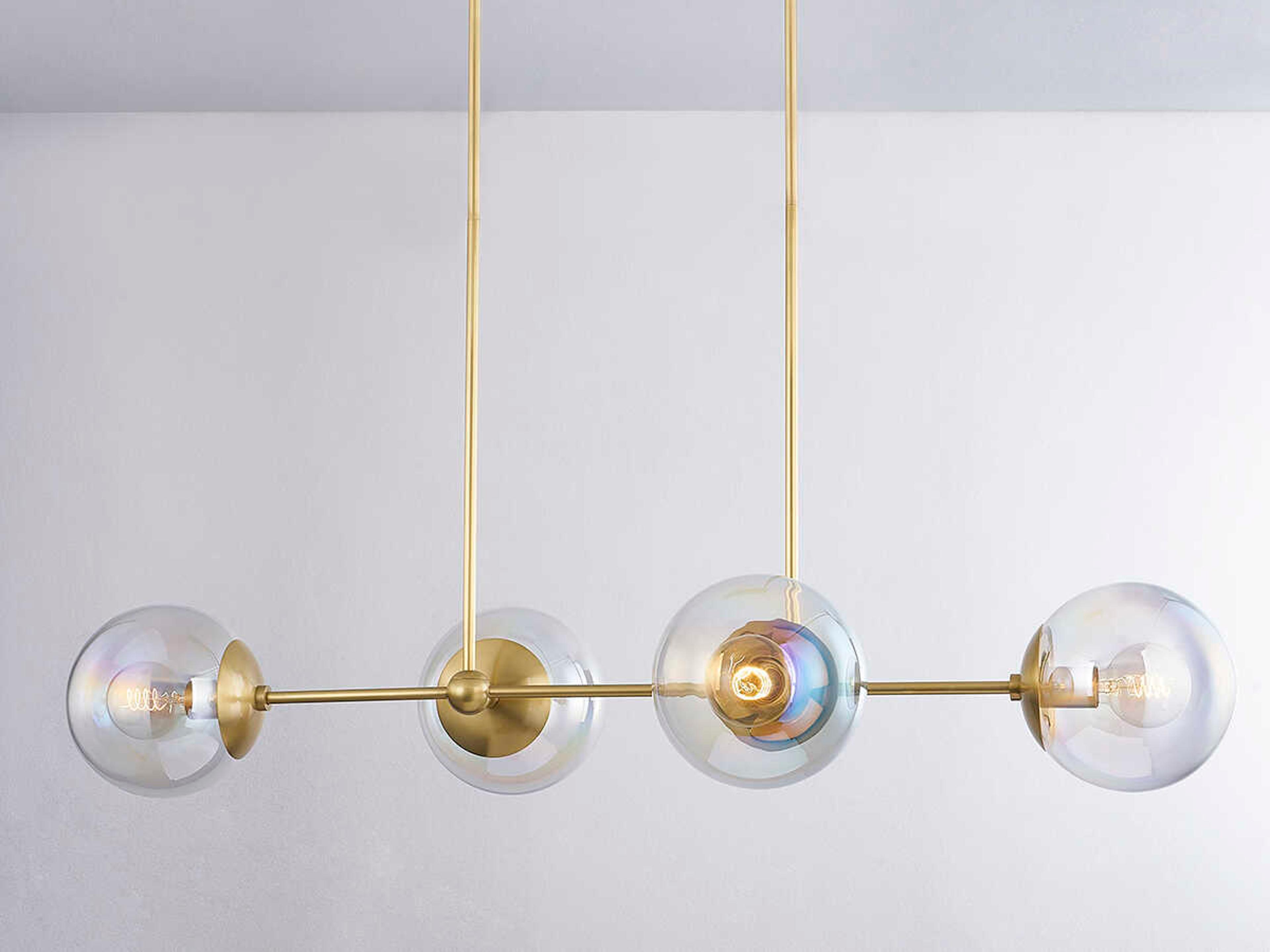 Mitzi Ophelia 4-Light Aged Brass Glass Globe Linear Island Pendant