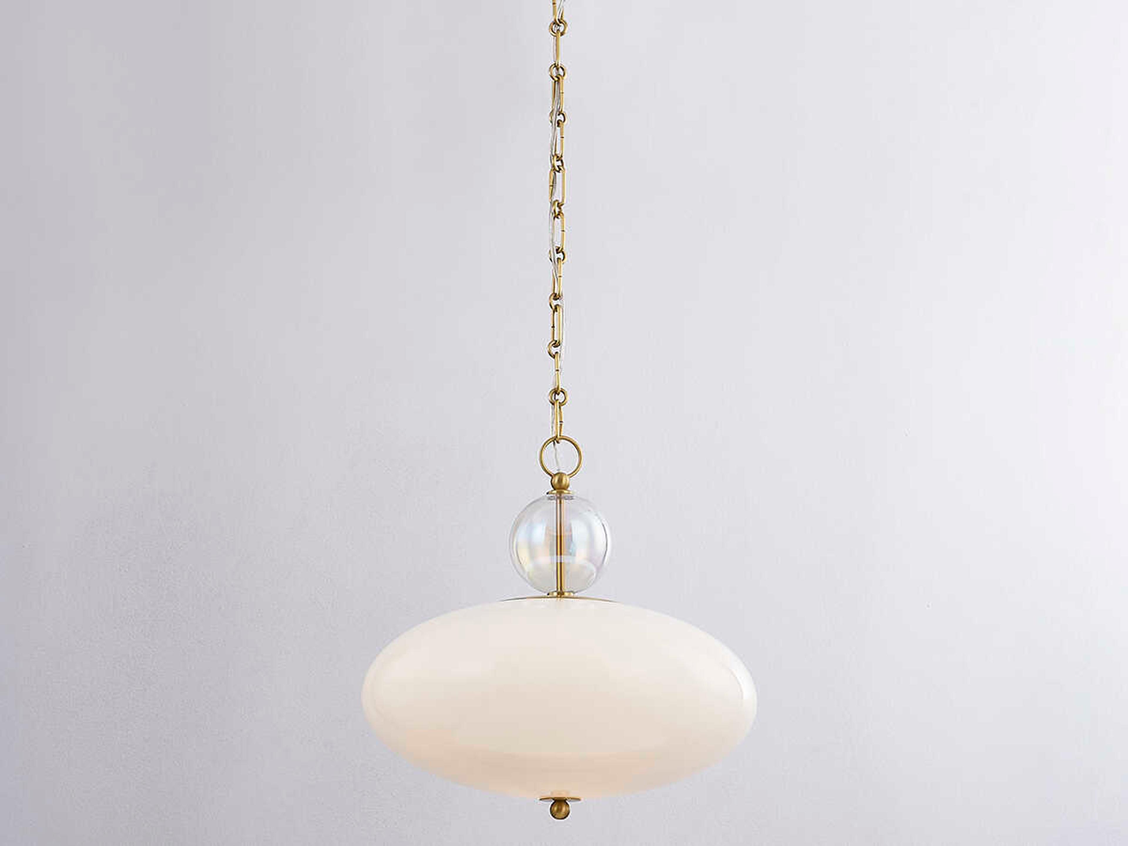 Mitzi Viviana 1-Light Aged Brass White Glass Drum Globe Pendant