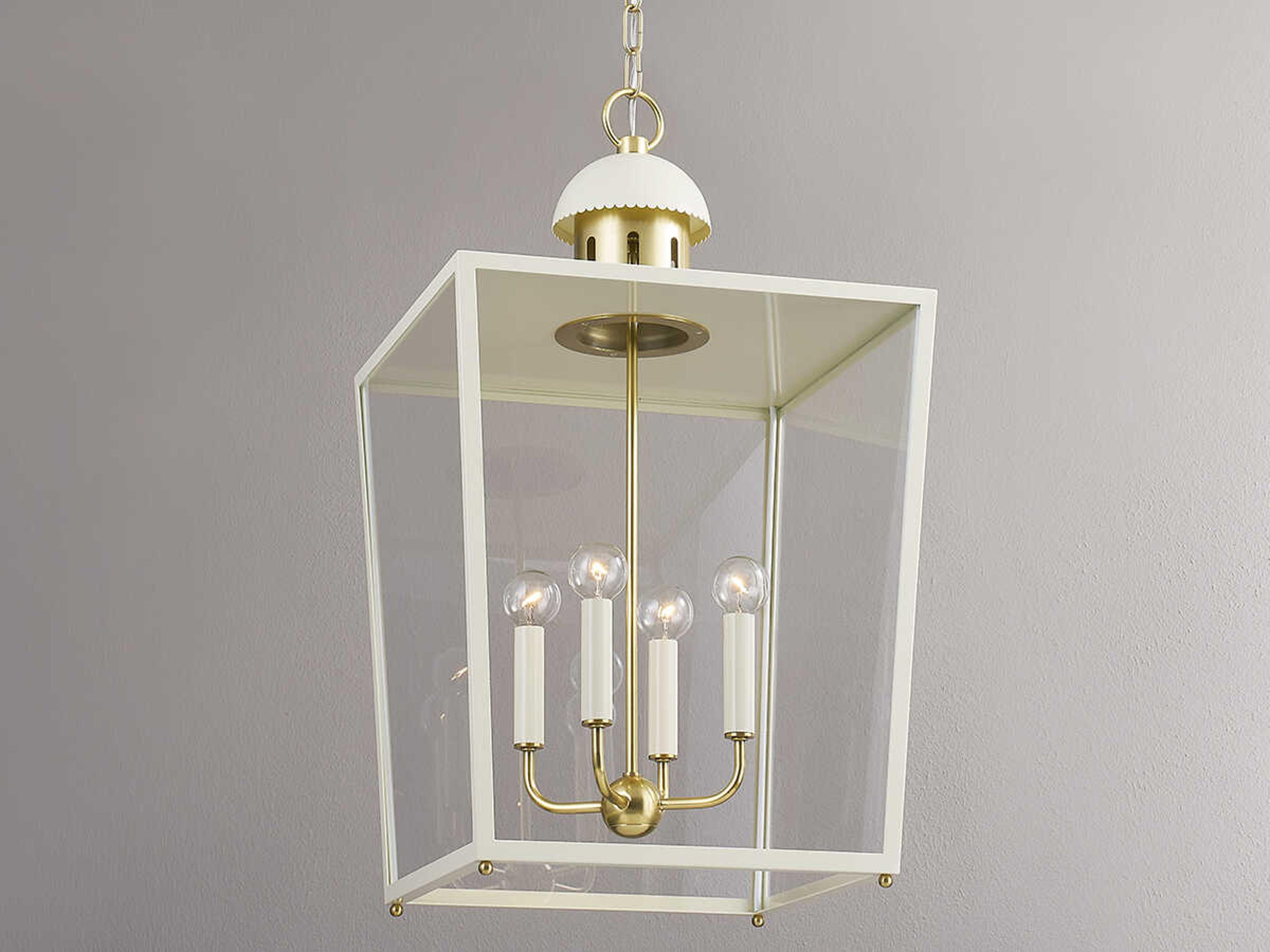Mitzi June 4-Light Aged Brass White Glass Candelabra Lantern Chandelier