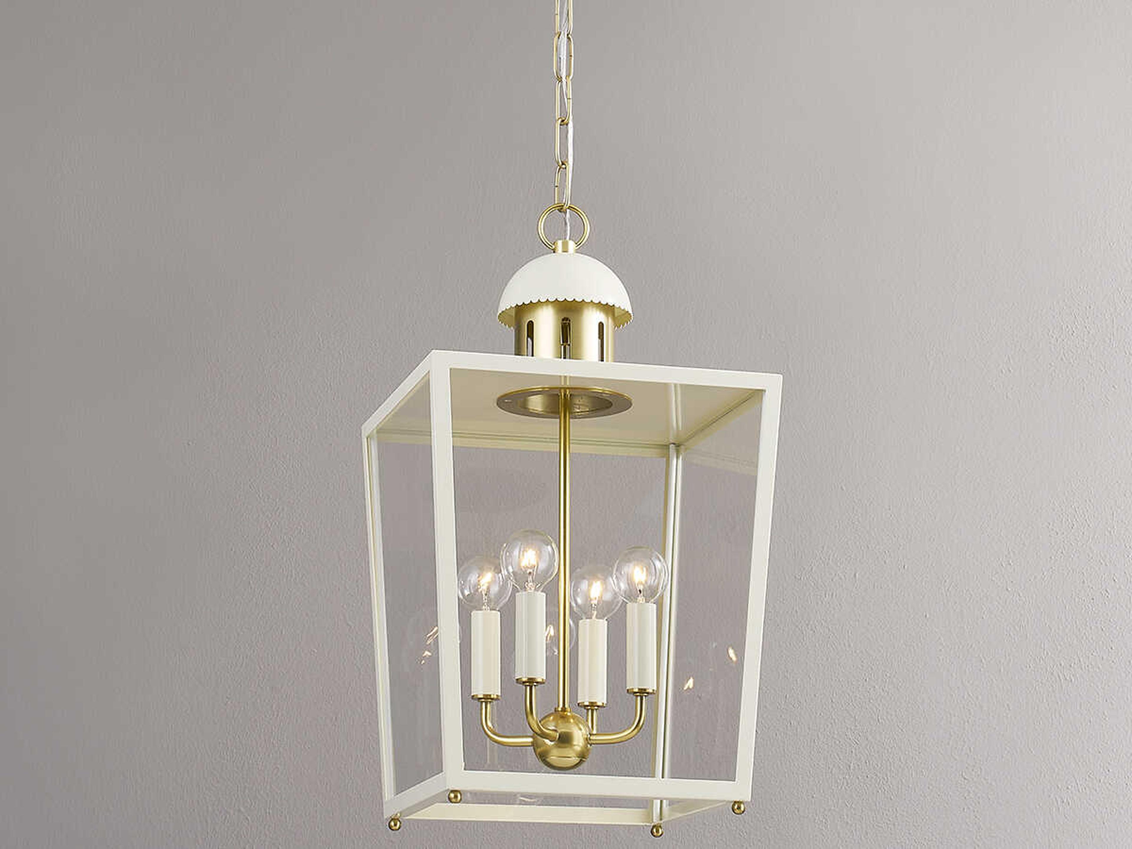 Mitzi June 4-Light Aged Brass White Glass Candelabra Lantern Chandelier