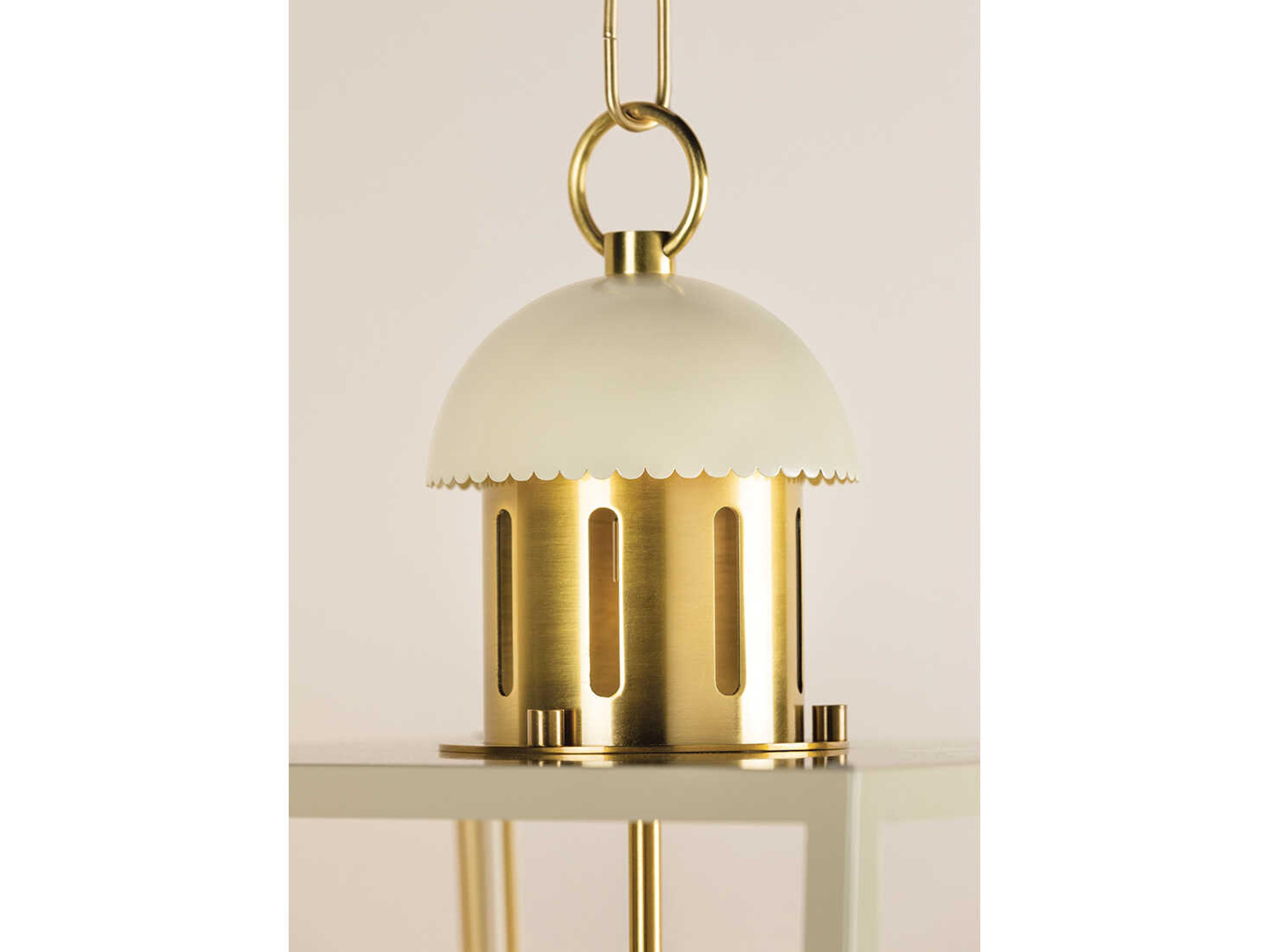 Mitzi June 4-Light Aged Brass White Glass Candelabra Lantern Chandelier