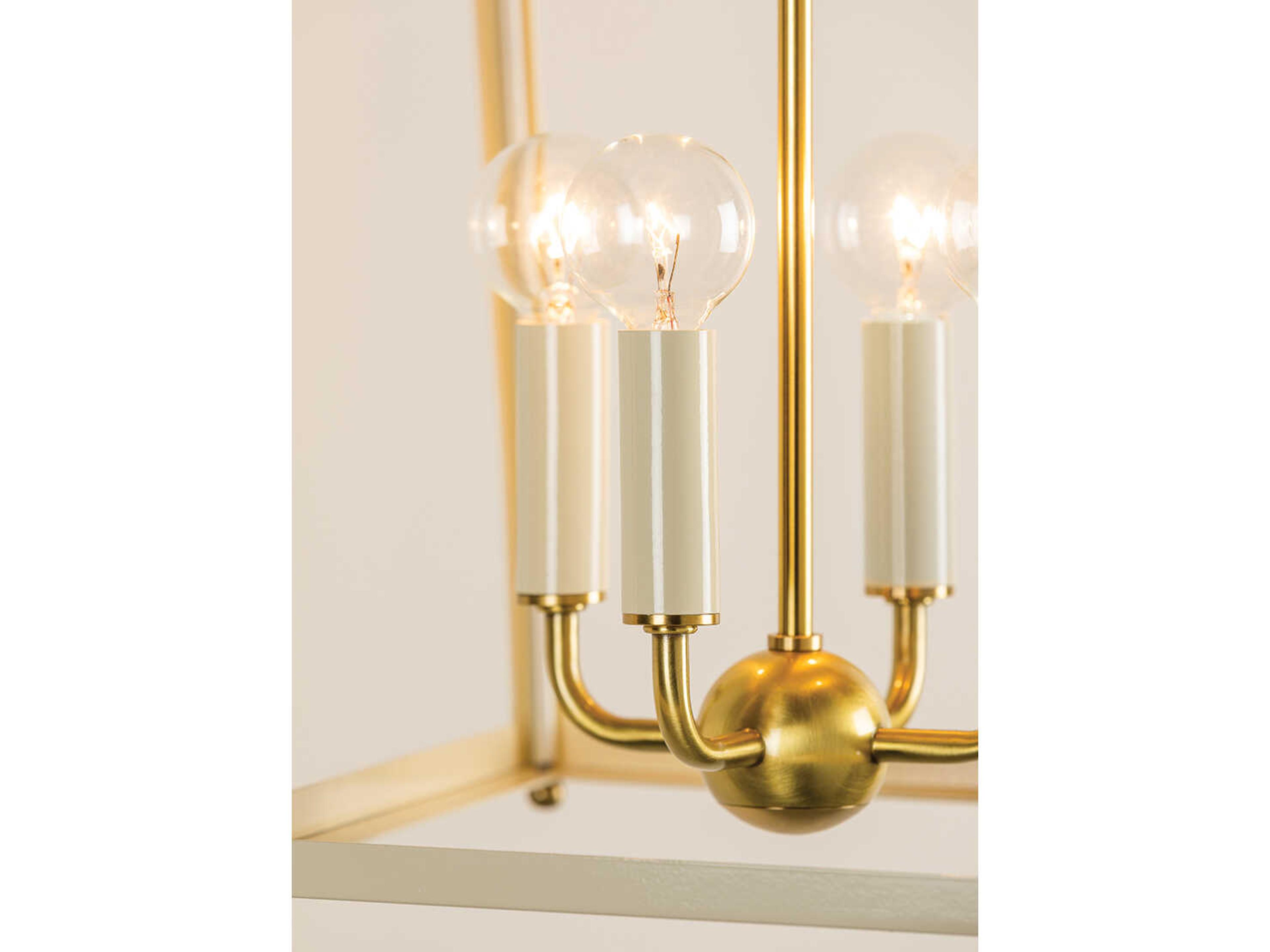Mitzi June 4-Light Aged Brass White Glass Candelabra Lantern Chandelier