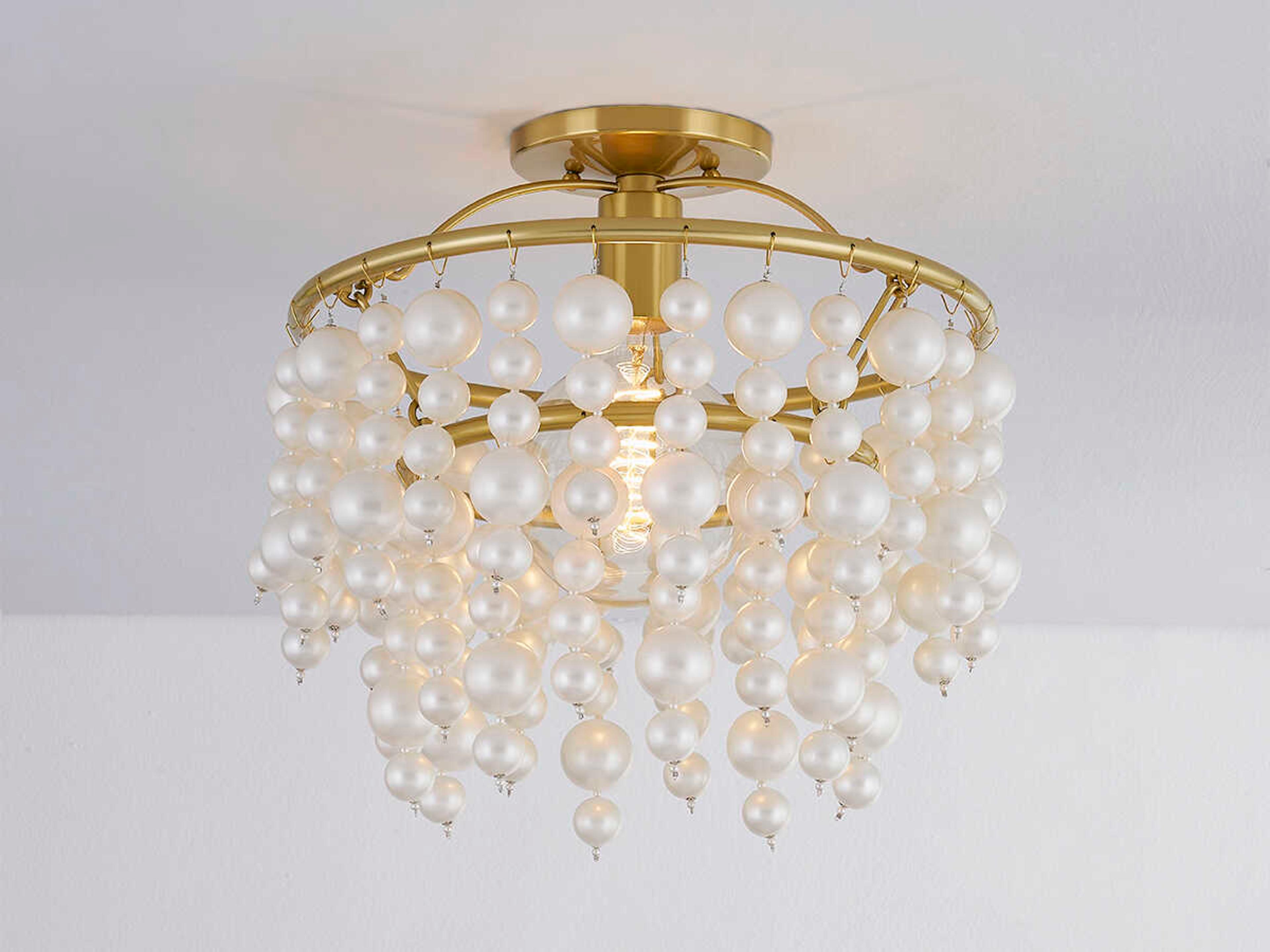 Mitzi Kinsley 1-Light Aged Brass Glass Globe Semi Flush Mount