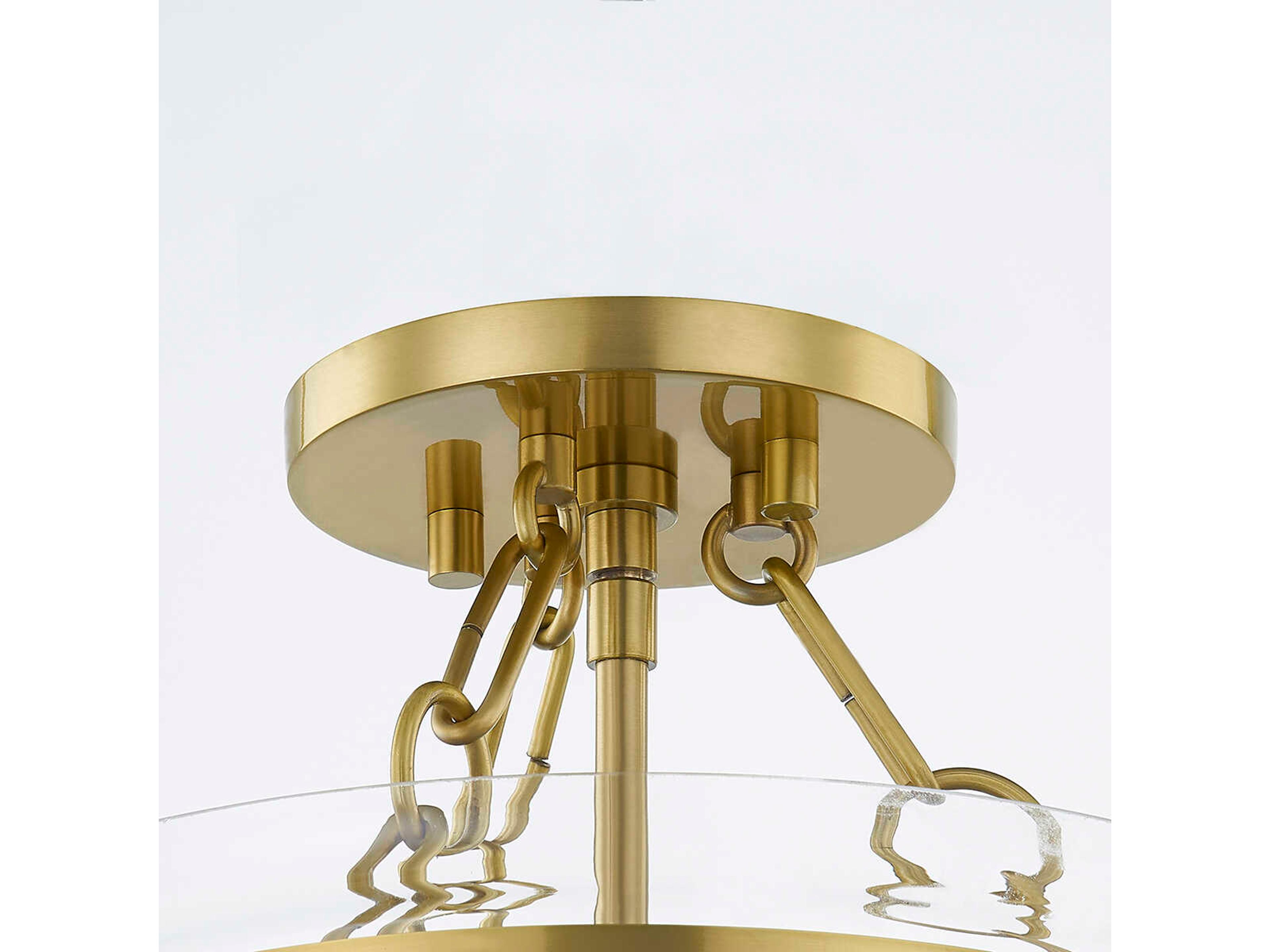 Mitzi Dunbar 1-Light Aged Brass Glass Bowl Semi Flush Mount