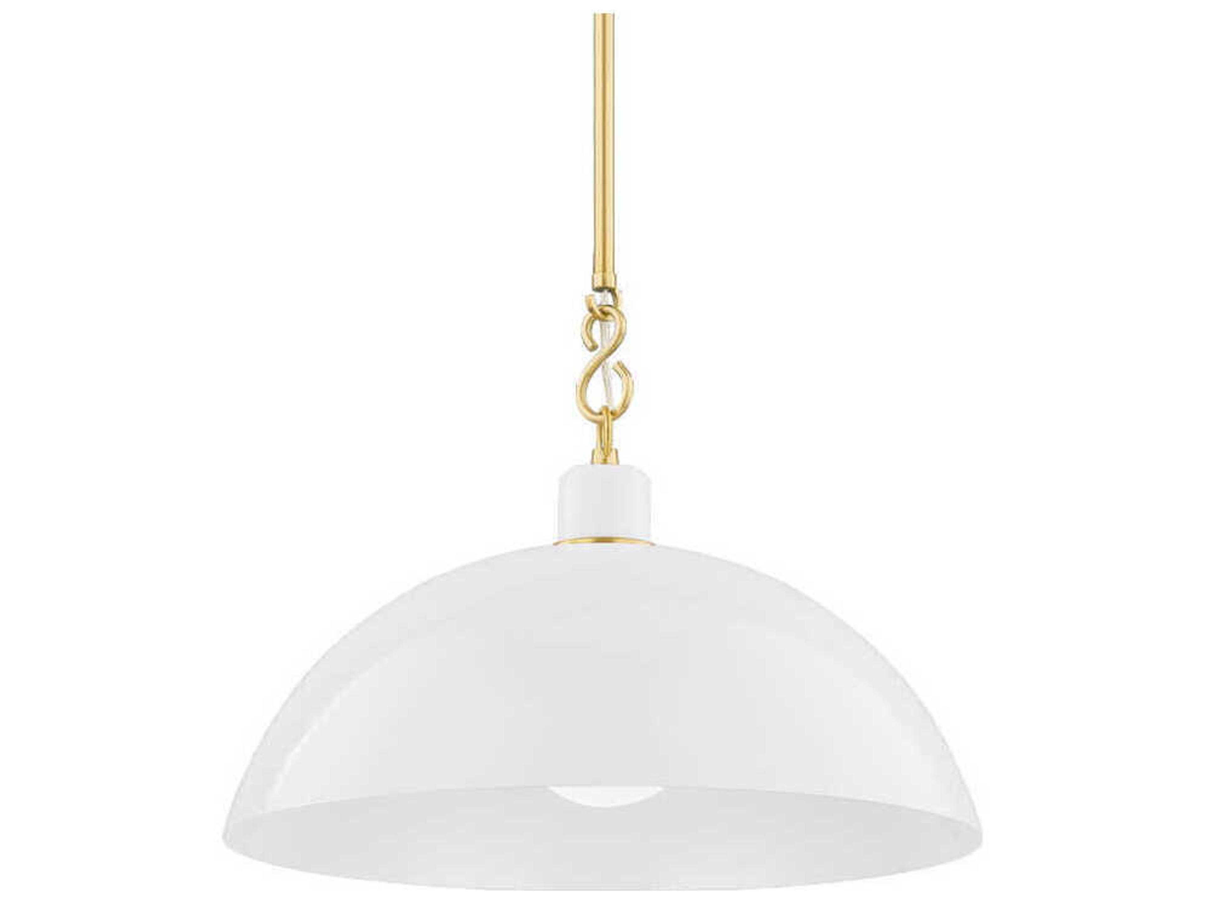 Camille 1-Light Aged Brass White Dome Pendant