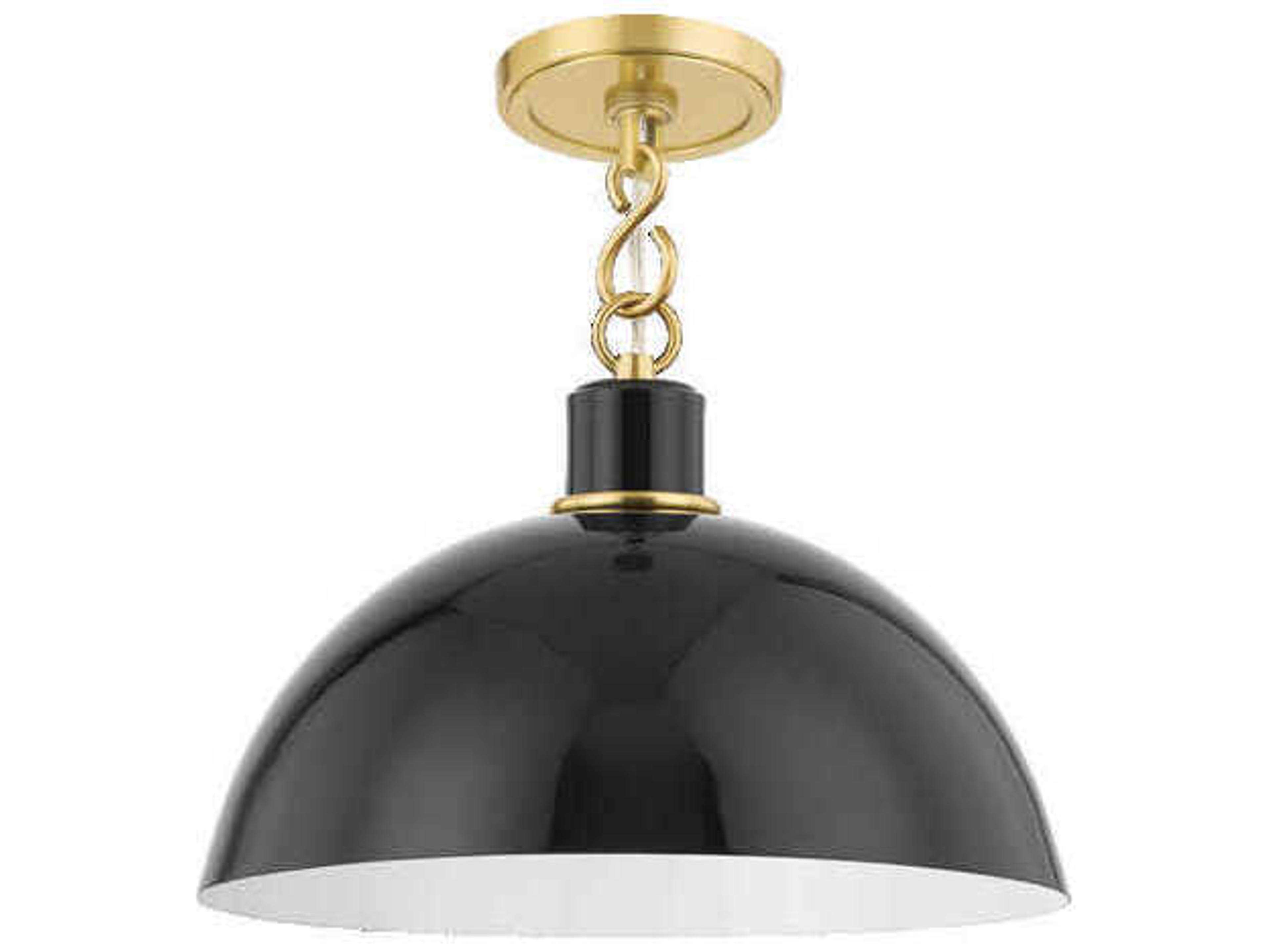 Camille 1-Light Aged Brass Black Dome Pendant
