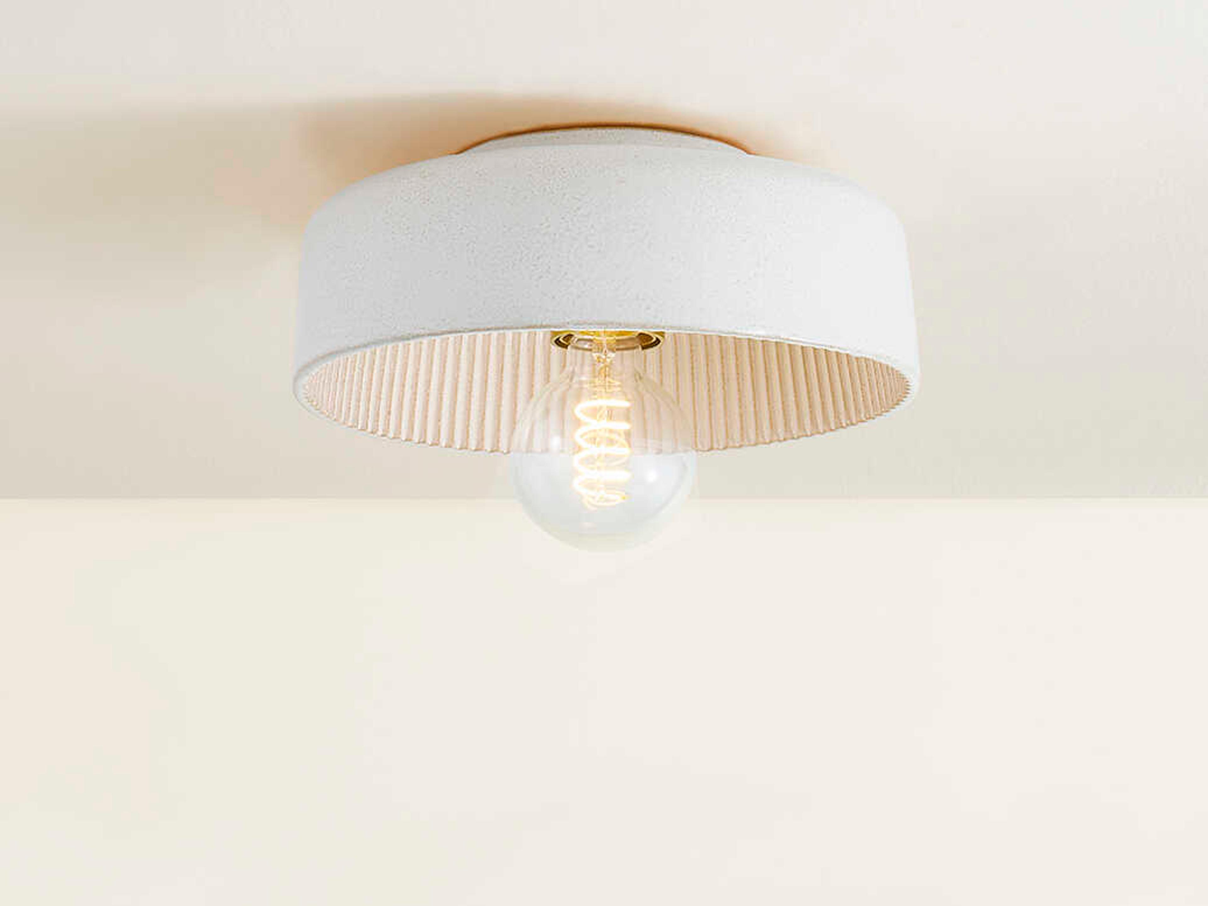 Mitzi Ray 1-Light Aged Brass Ceramic Reactive White Drum Flush Mount