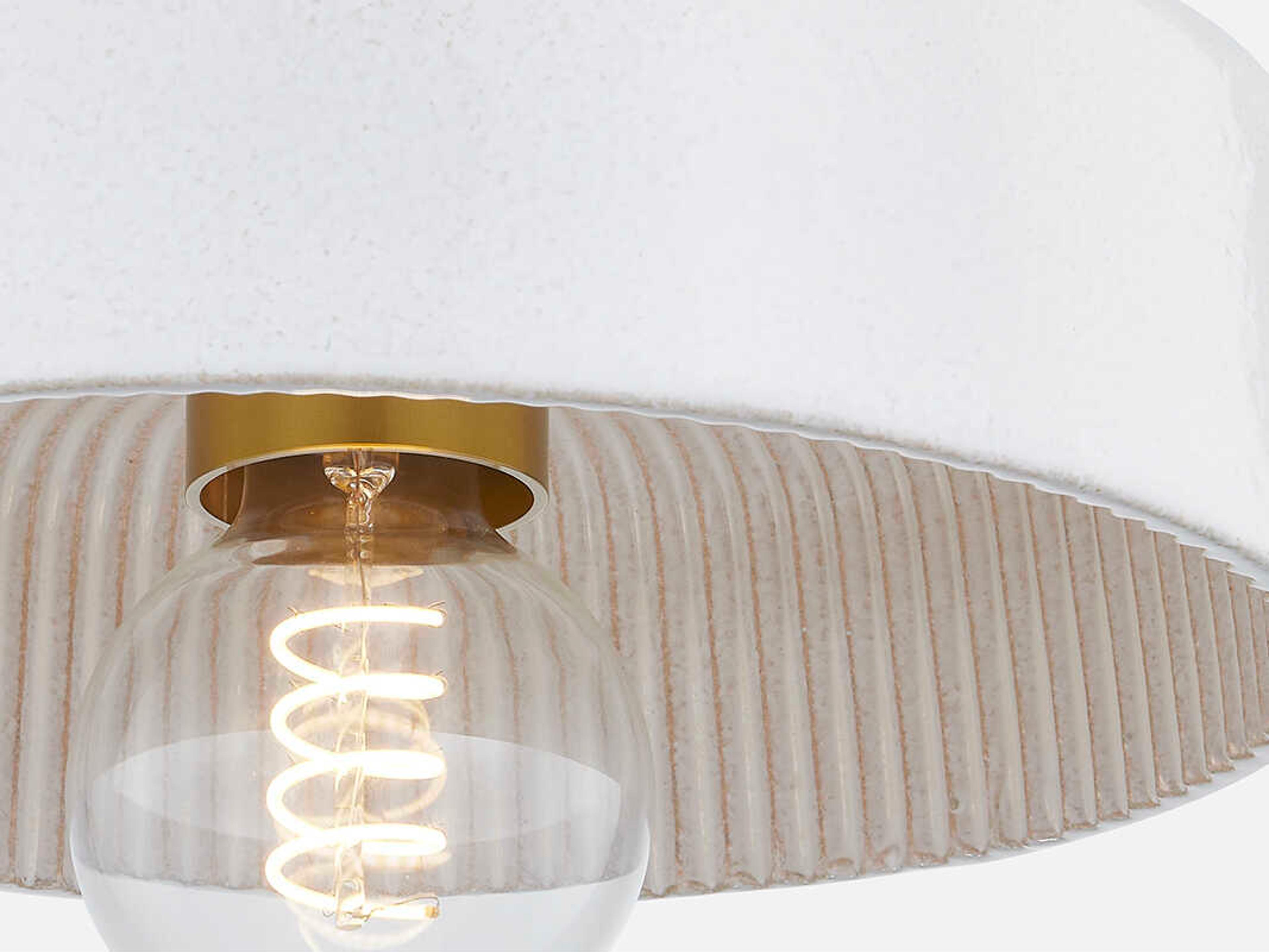 Mitzi Ray 1-Light Aged Brass Ceramic Reactive White Drum Flush Mount