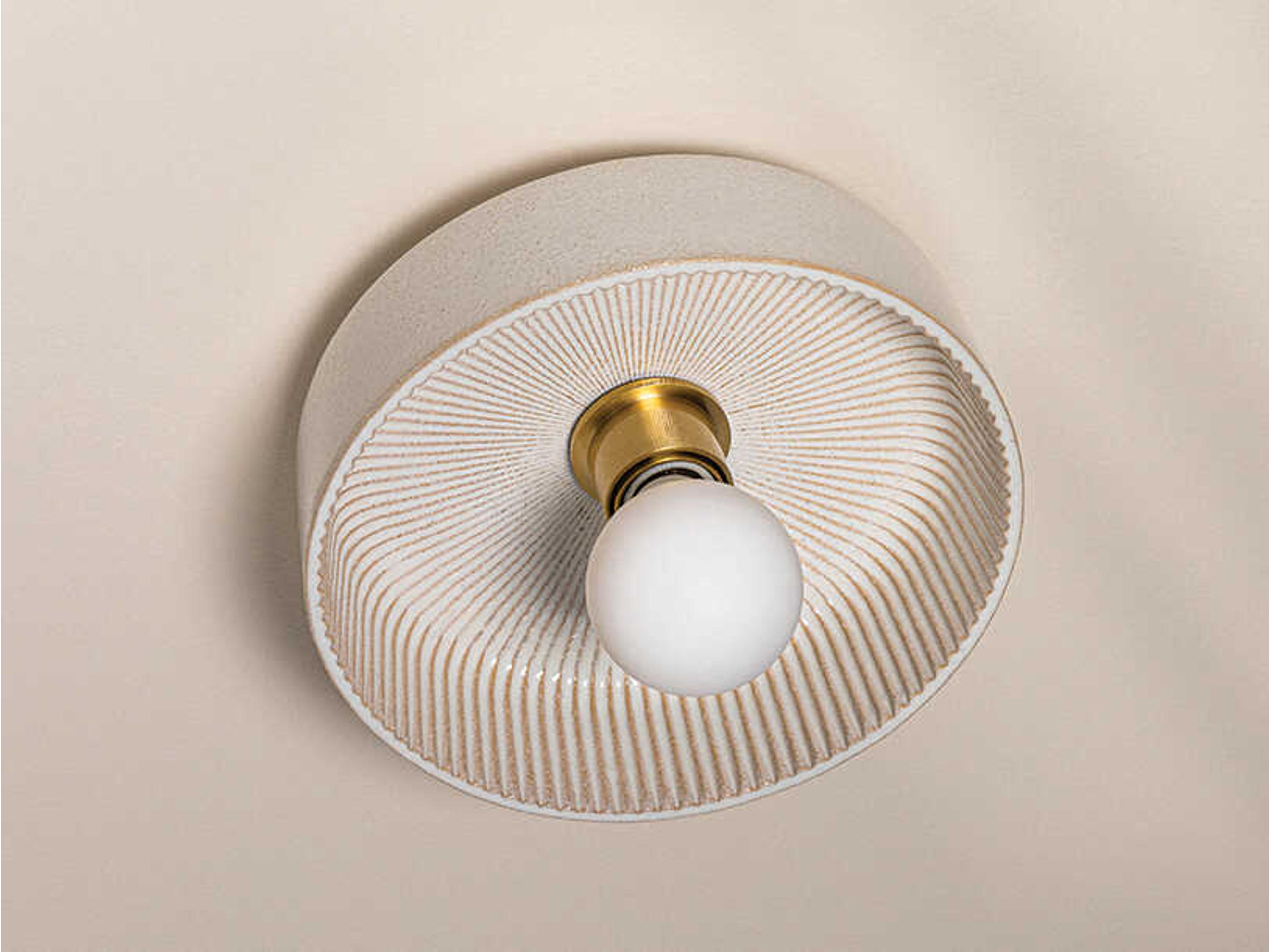 Mitzi Ray 1-Light Aged Brass Ceramic Reactive White Drum Flush Mount