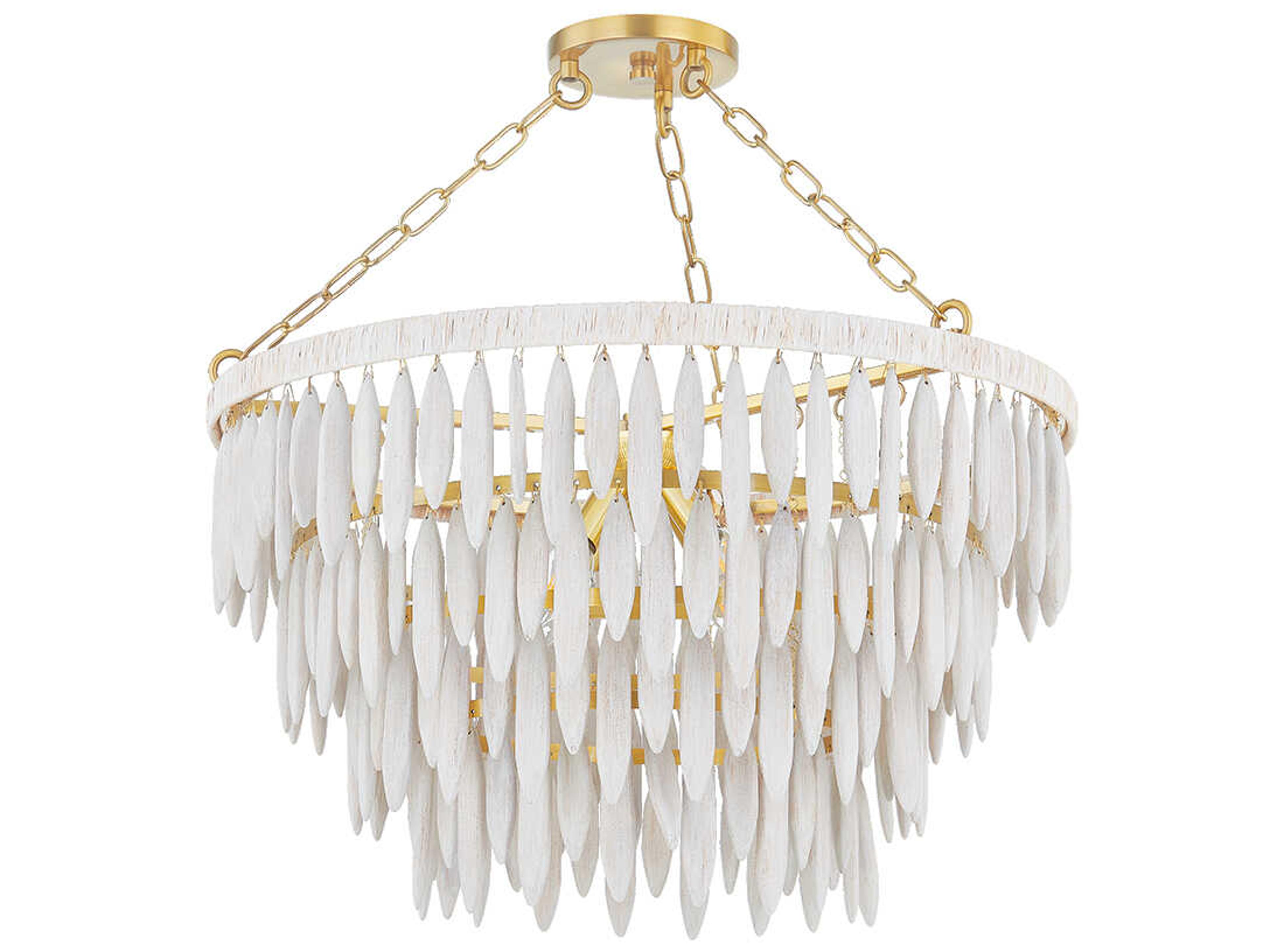 Tiffany Chandelier Aged Brass with White Washed Beads