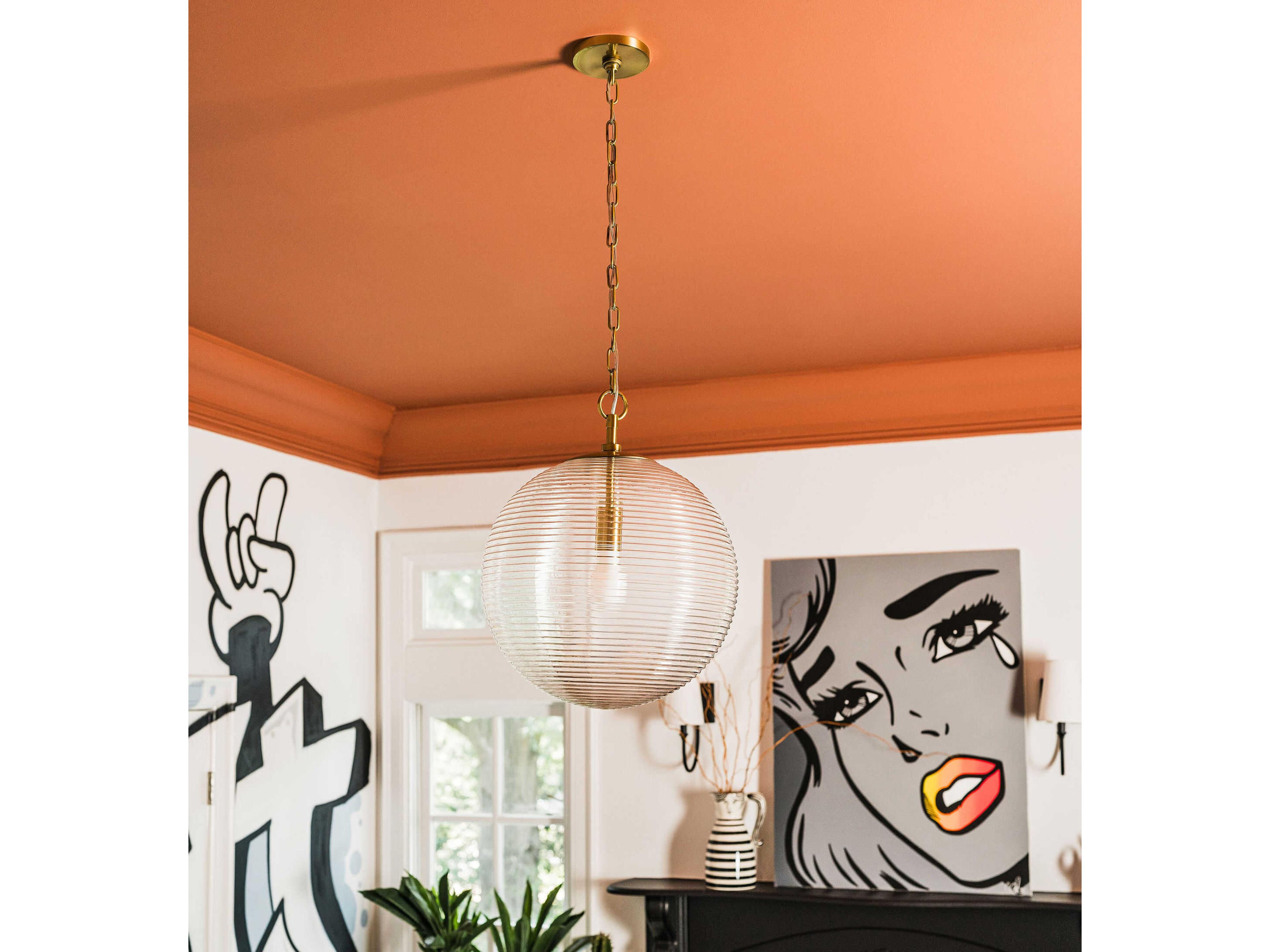 Mitzi Sara 1-Light Aged Brass Glass Globe Pendant