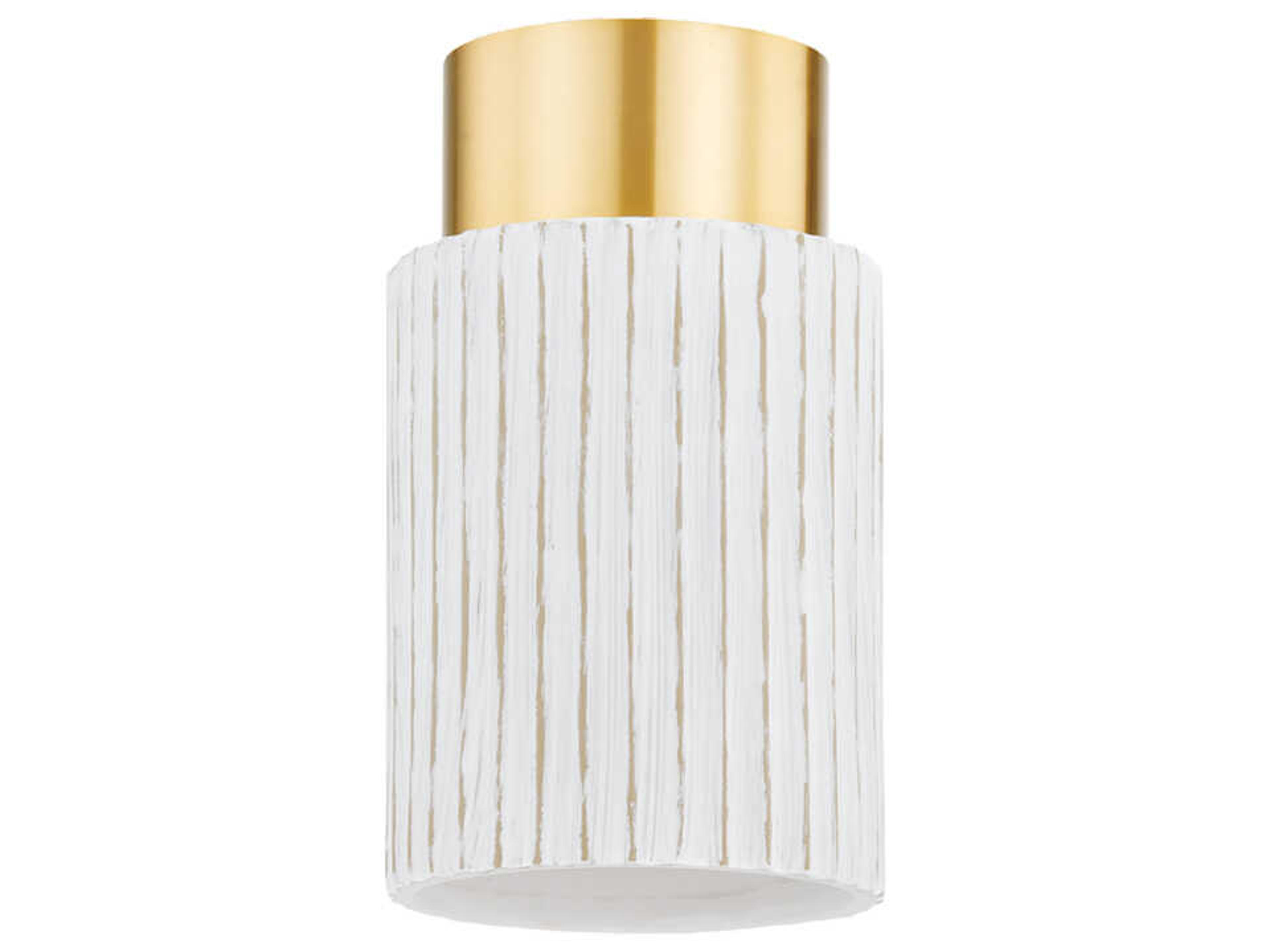 Corissa 1-Light Aged Brass Ceramic Whitewash Bisque Cylinder Flush Mount