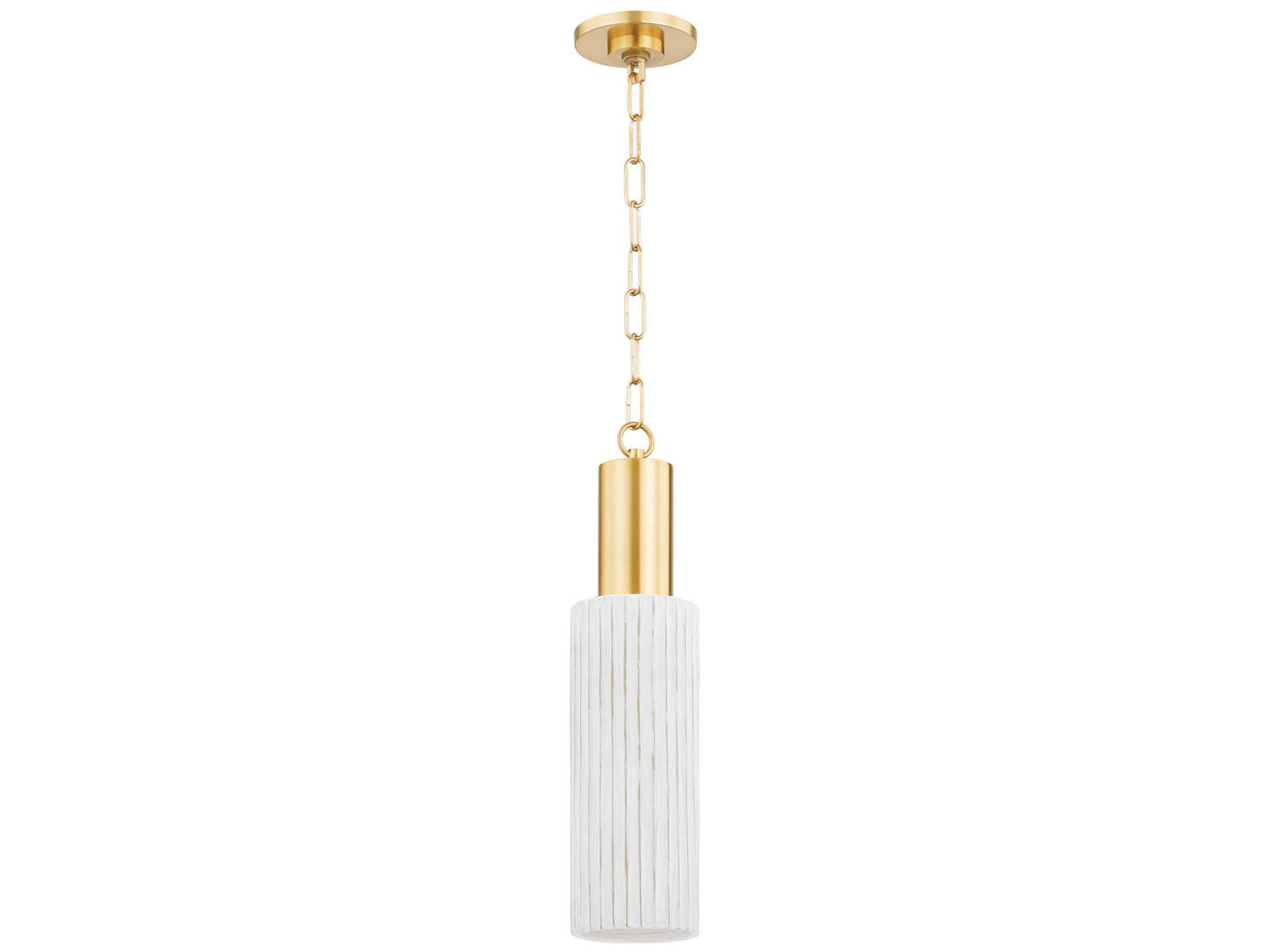 Corissa 1-Light Aged Brass Ceramic Whitewash Bisque Cylinder Mini Pendant
