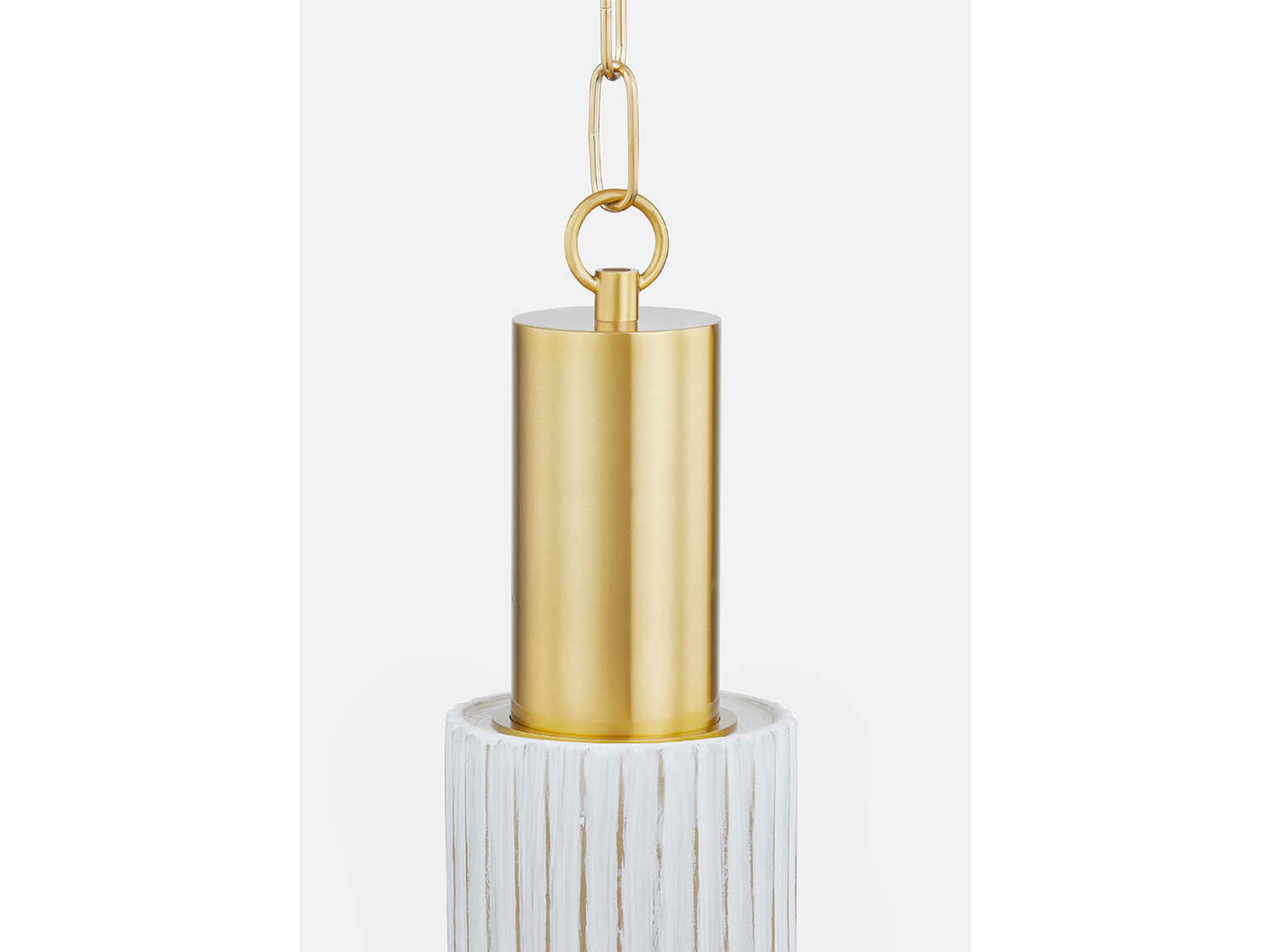 Mitzi Corissa 1-Light Aged Brass Ceramic Whitewash Bisque Cylinder Mini Pendant