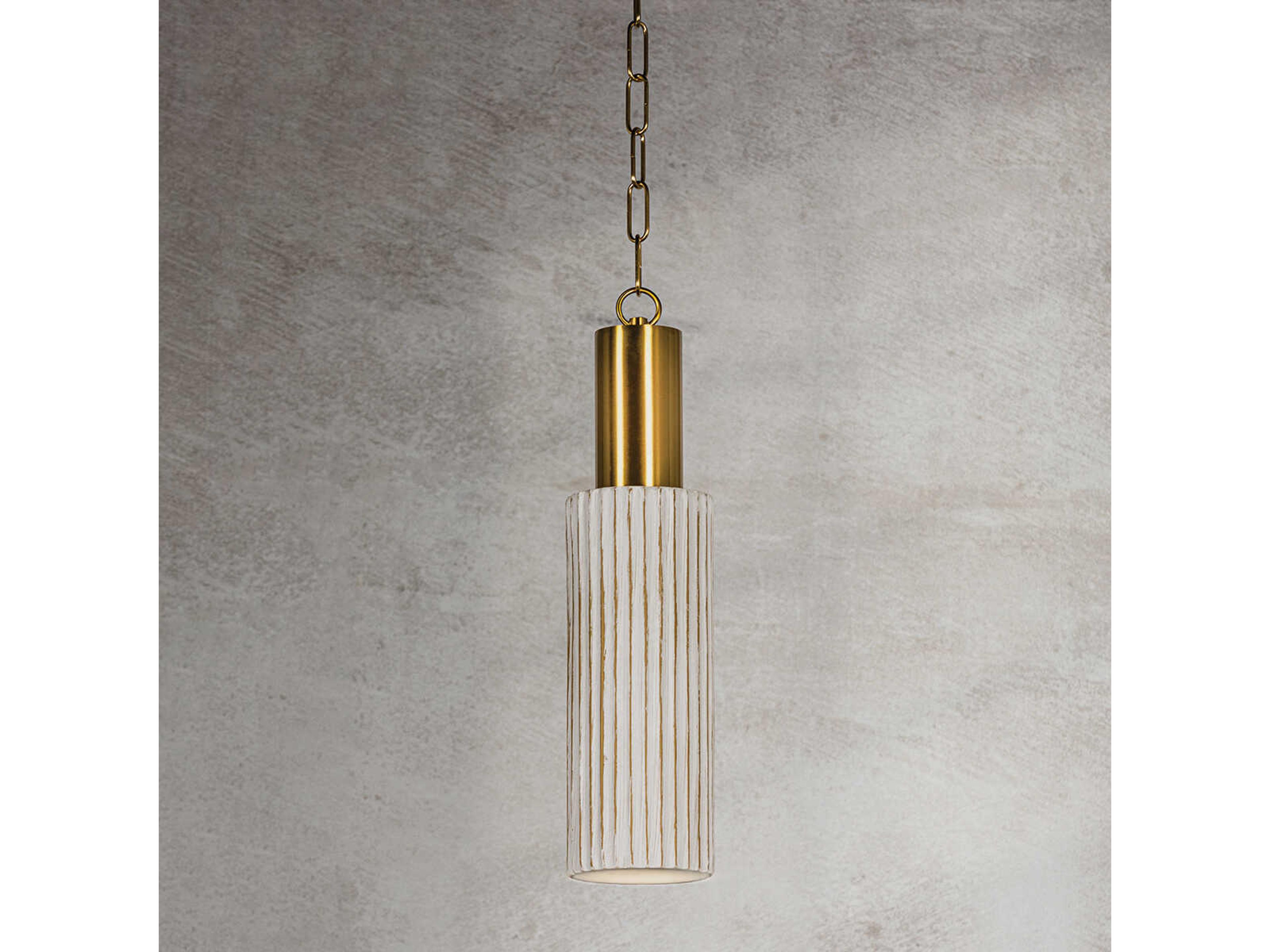 Mitzi Corissa 1-Light Aged Brass Ceramic Whitewash Bisque Cylinder Mini Pendant