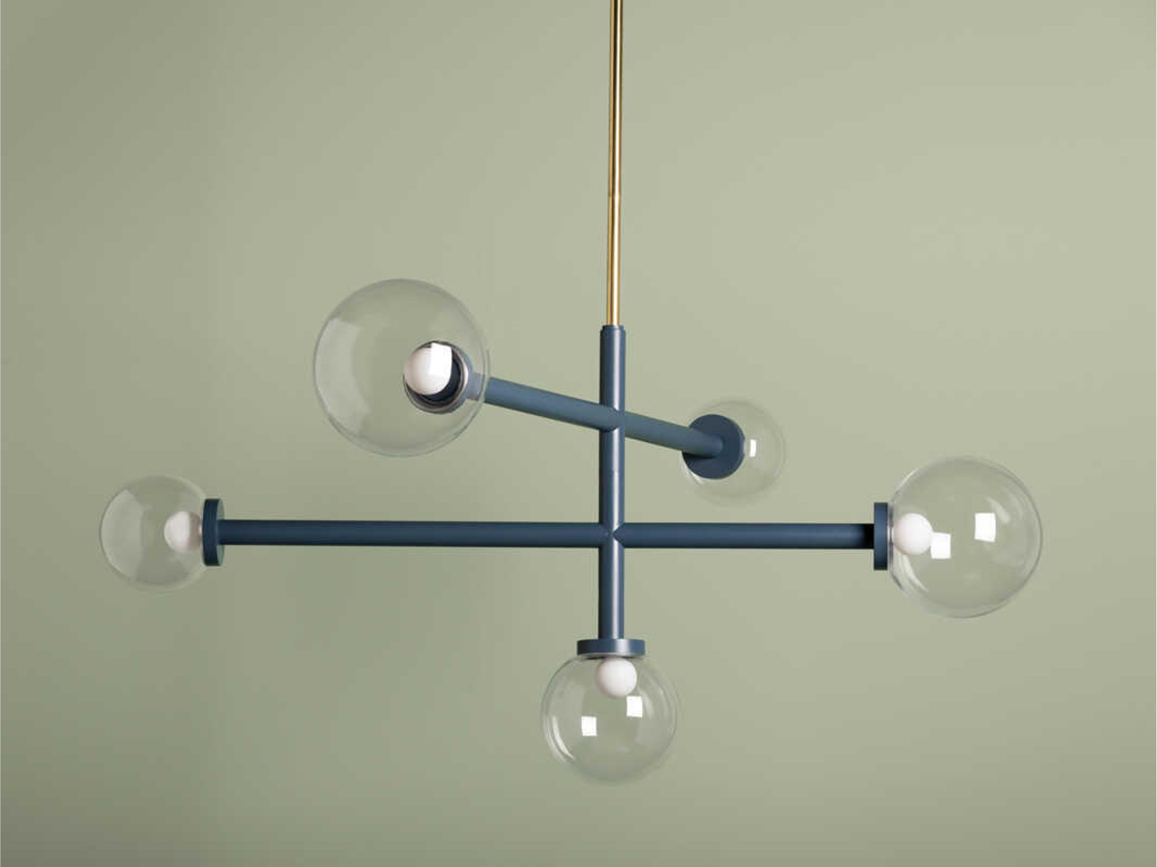 Mitzi Sia 5-Light Aged Brass Slate Blue Globe Chandelier