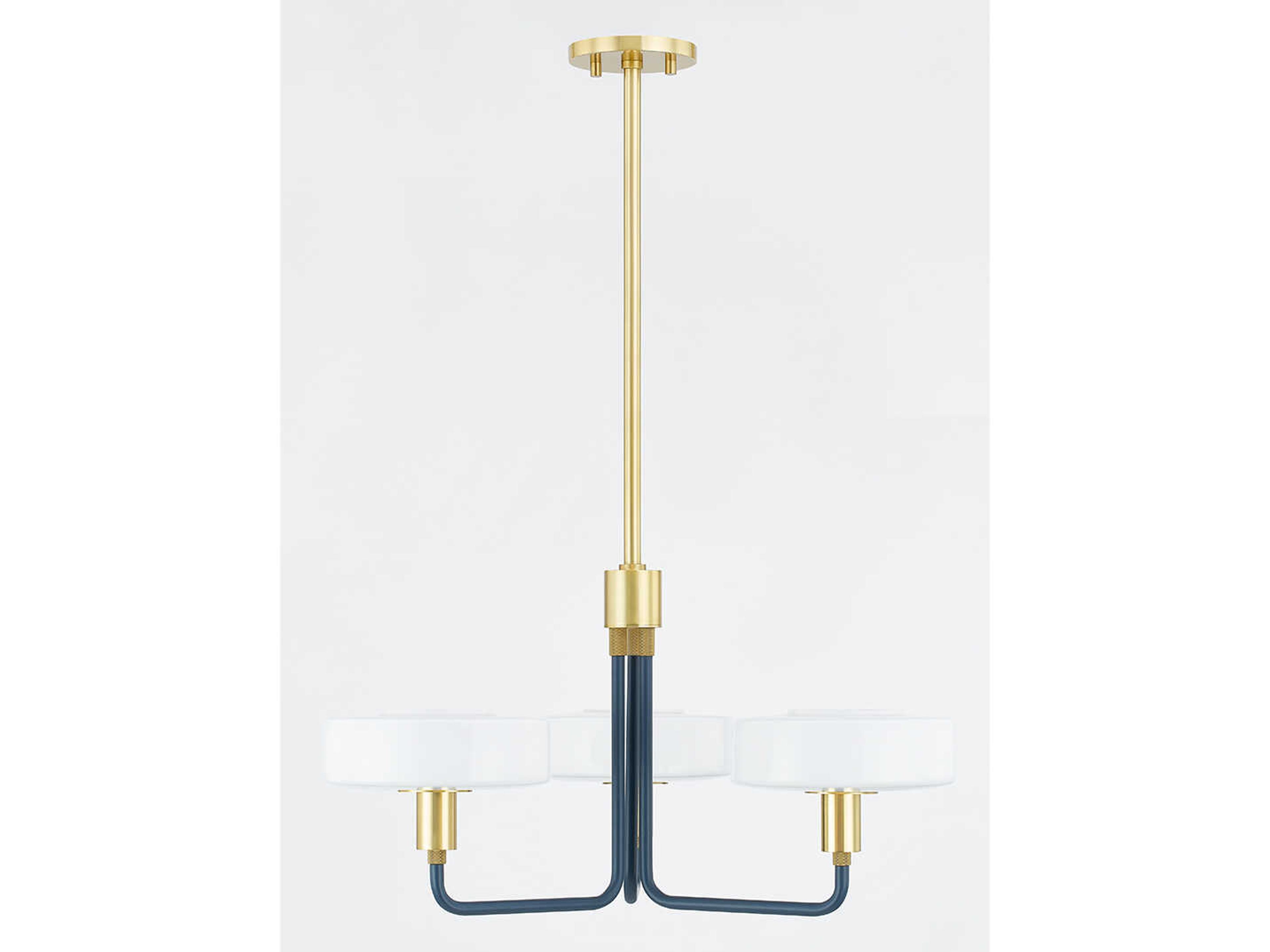 Mitzi Aston 3-Light Aged Brass Slate Blue Candelabra Chandelier