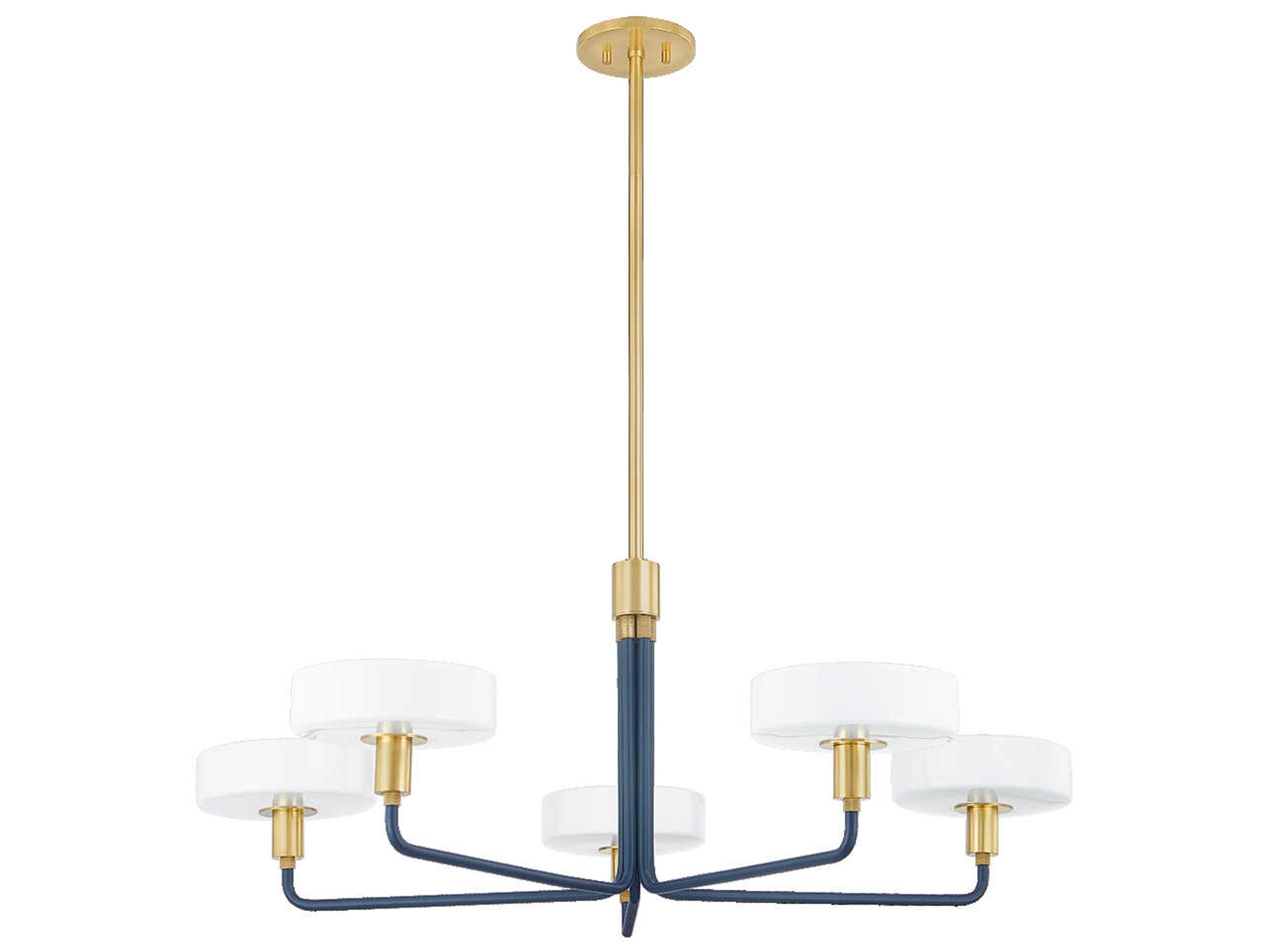 Aston 5-Light Aged Brass Slate Blue Chandelier