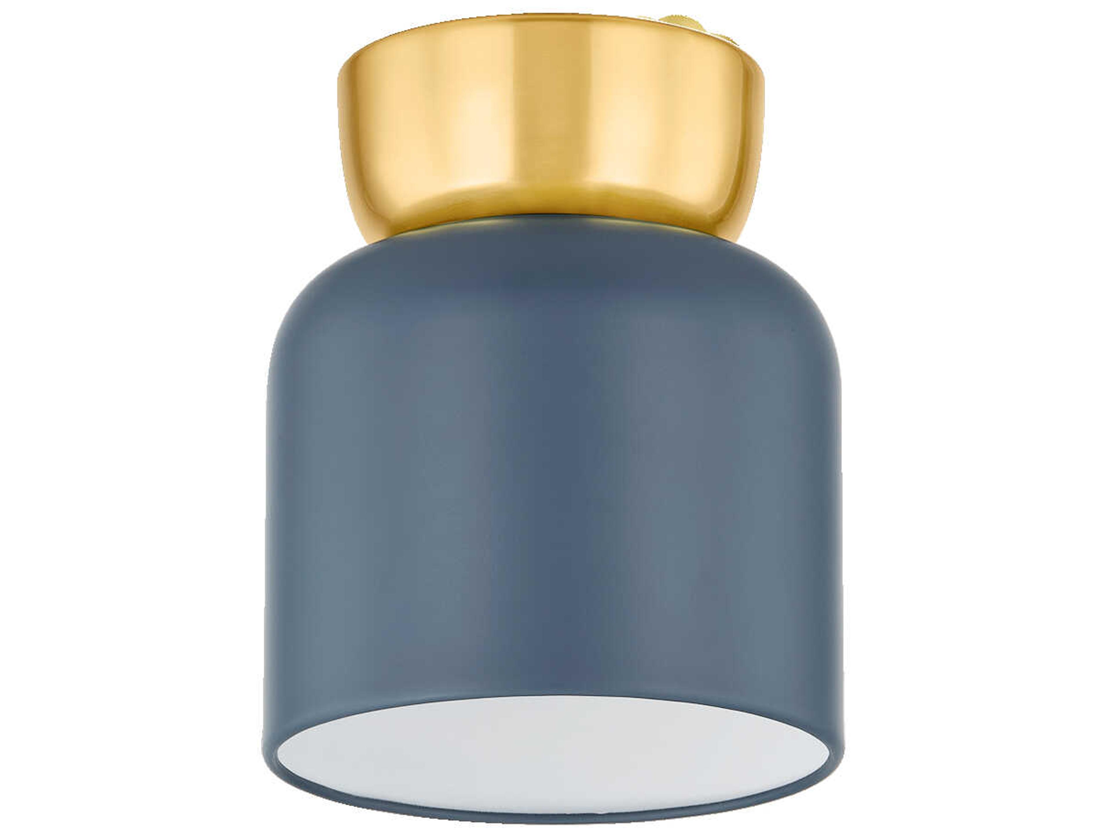 Batya 1-Light Aged Brass Slate Blue Flush Mount