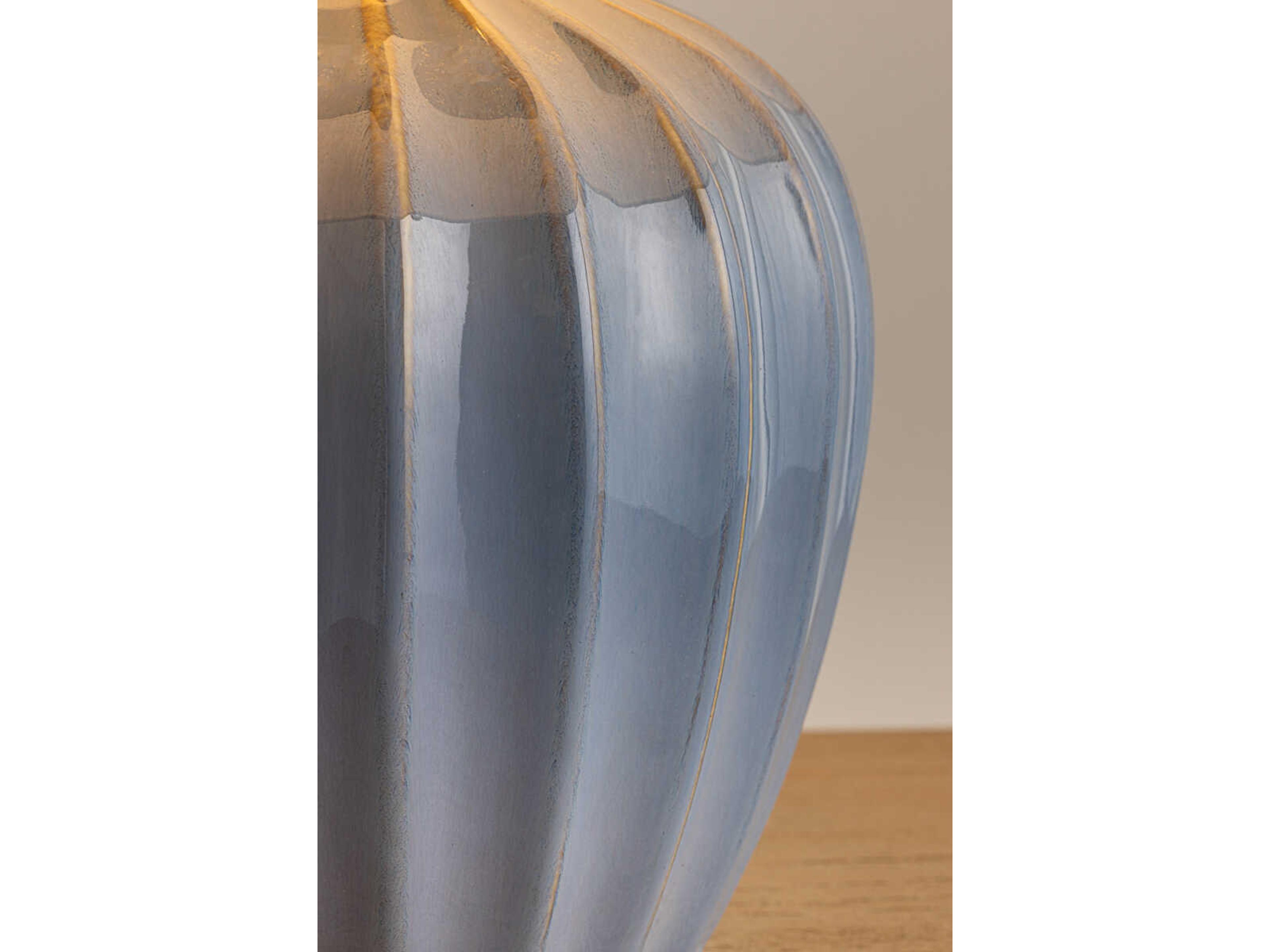 Mitzi Myla Aged Brass Ceramic Spring Lake White Linen Fabric Blue Table Lamp