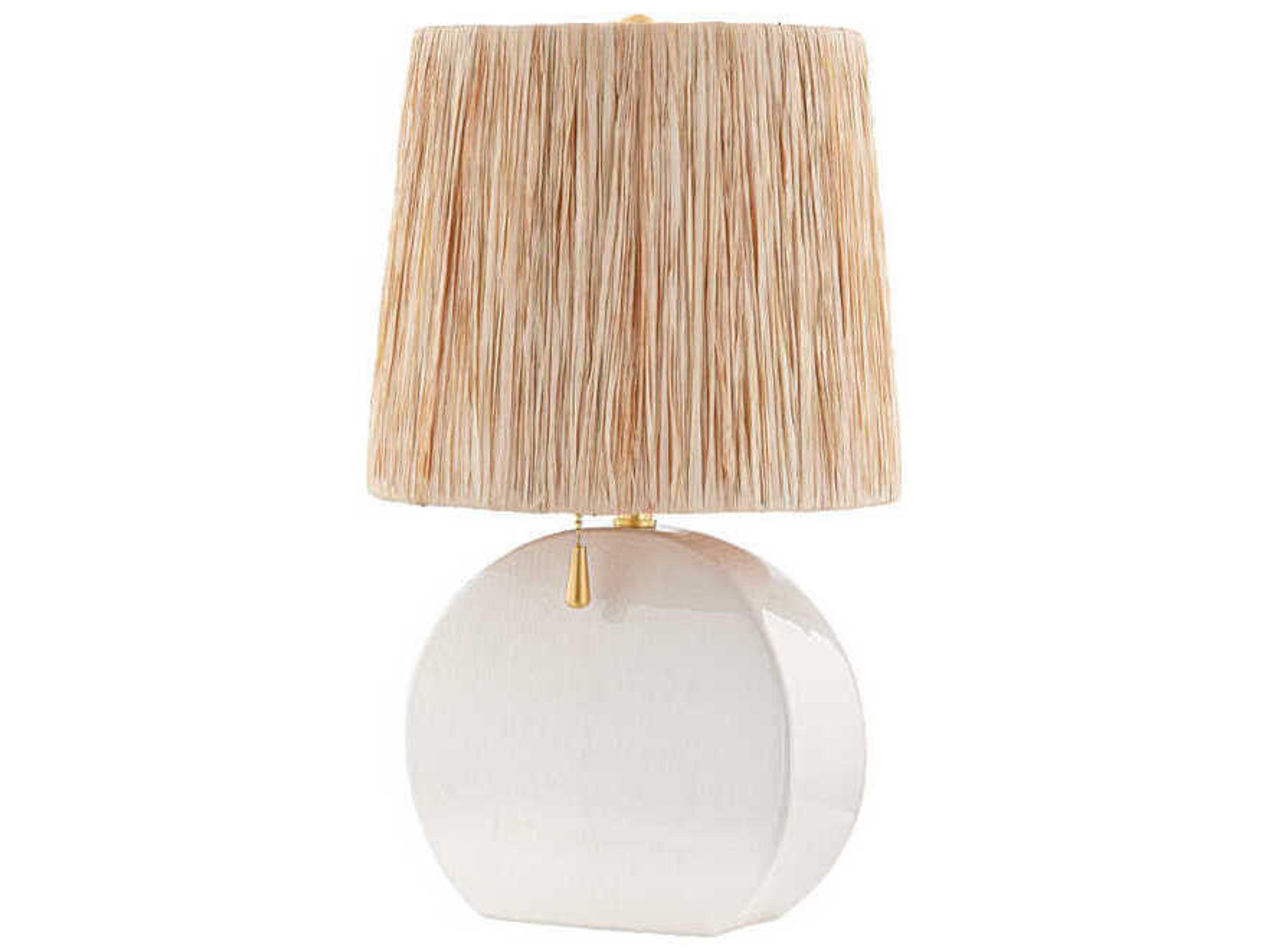 Aneesa Aged Brass Natural Raffia White Table Lamp
