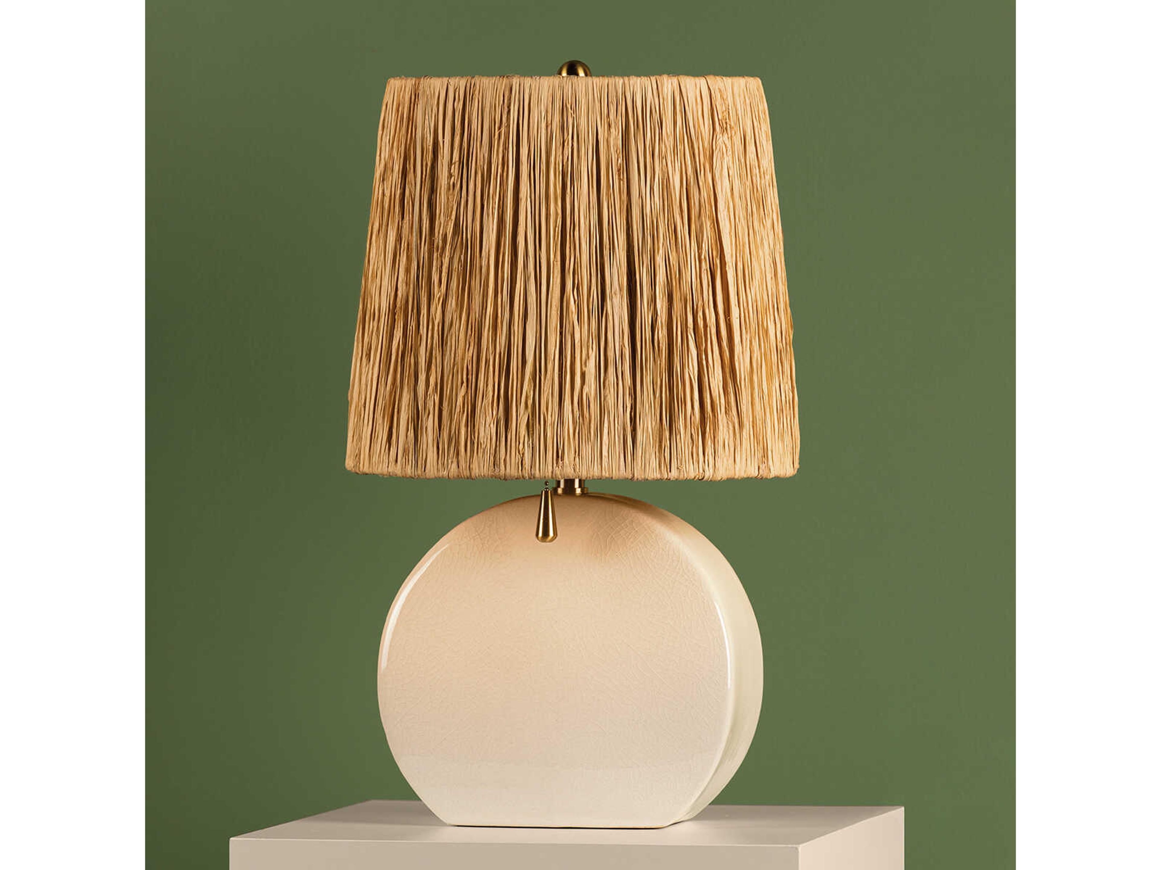 Mitzi Aneesa Aged Brass Natural Raffia White Table Lamp