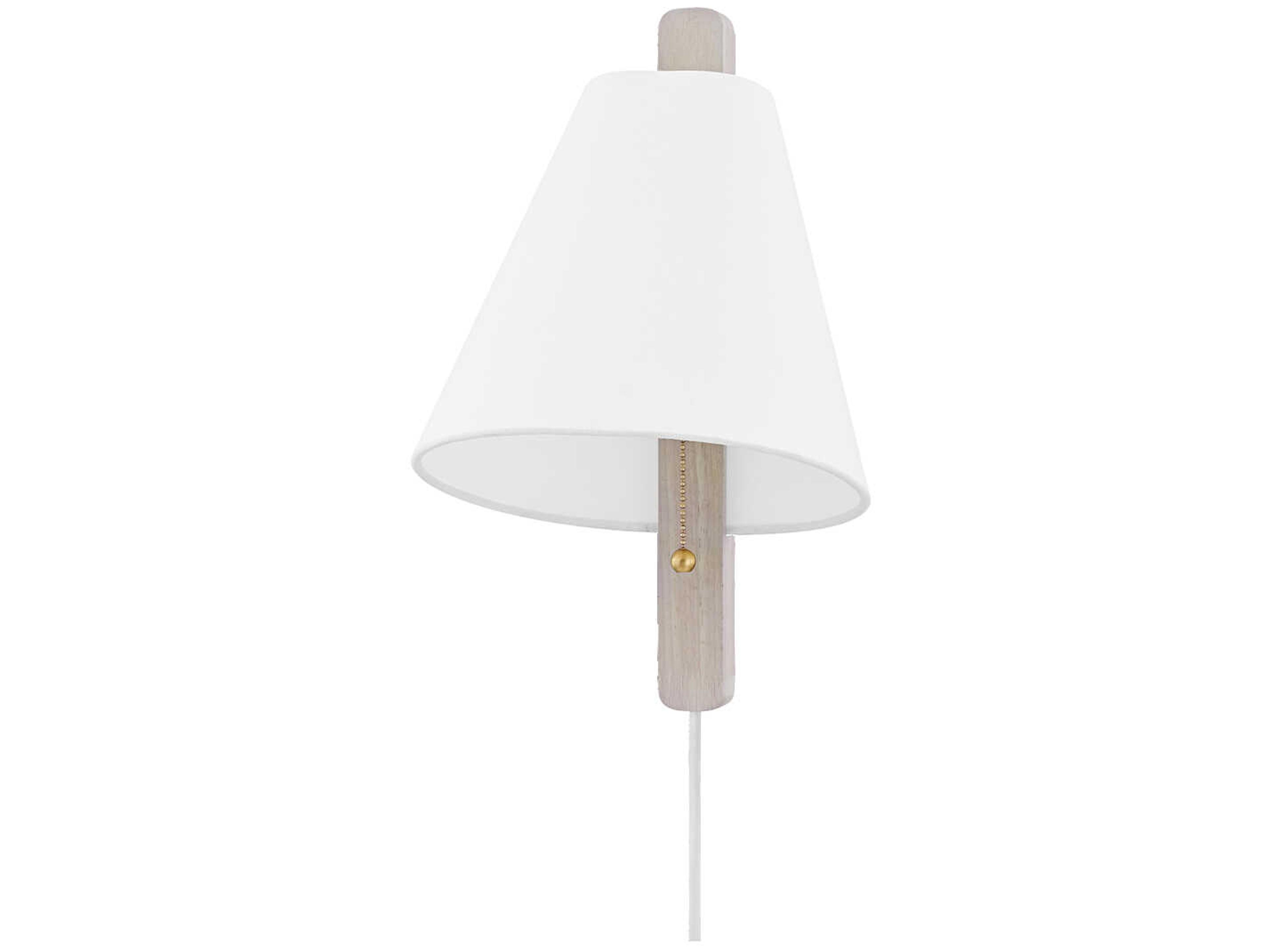 Ellen 1-Light Aged Brass & Wood Whitewash Ash Gray Wall Sconce
